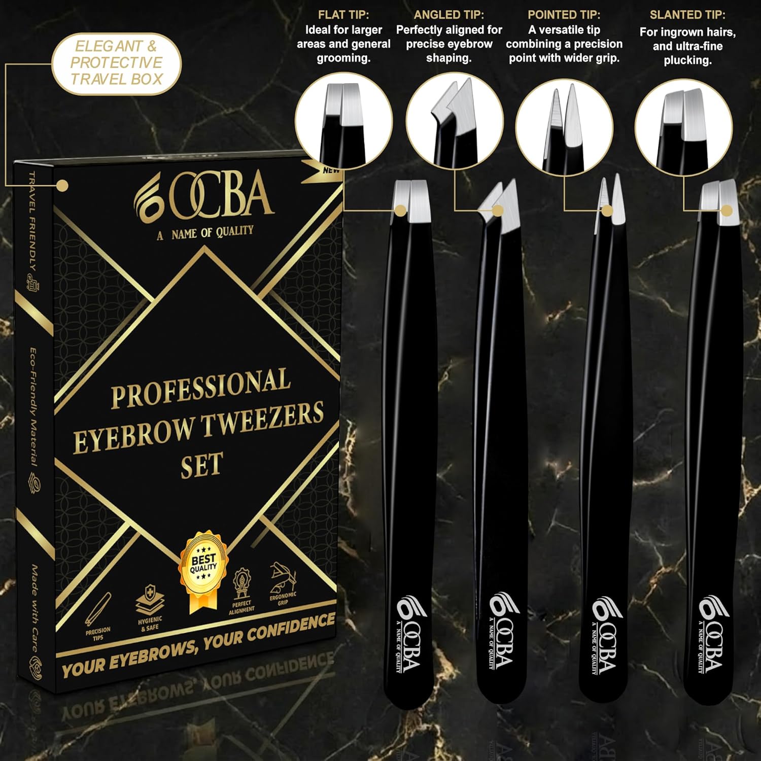 Detalle 2 de OCBA Pinzette professionali per sopracciglia 4 pezzi