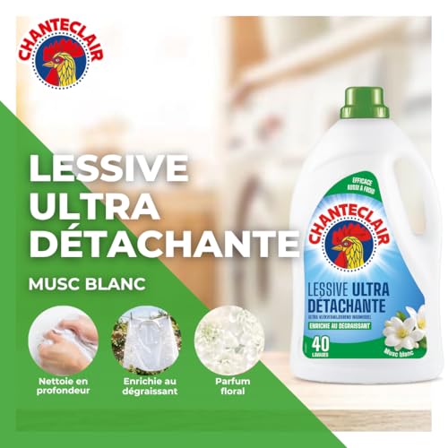 Thumbnail 1 de Chanteclair Lessive Liquide Musc Blanc 40 Lavages – 8x1800 ml, nettoyage efficace à basse température