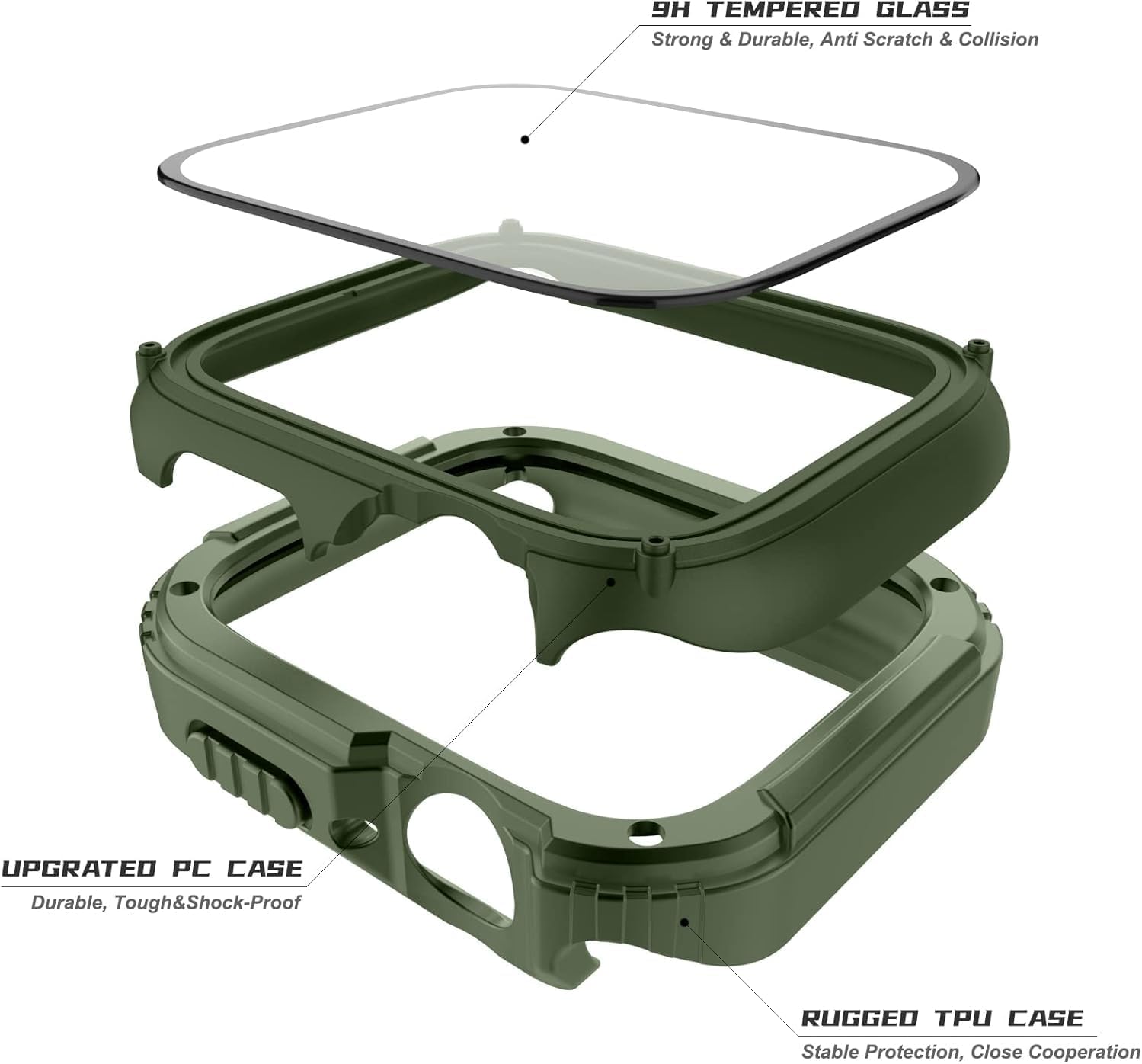 Detalle 2 de Adepoy 2-Pack Rugged Case for Apple Watch Series 10 42mm (with Tempered Glass Screen Protector)