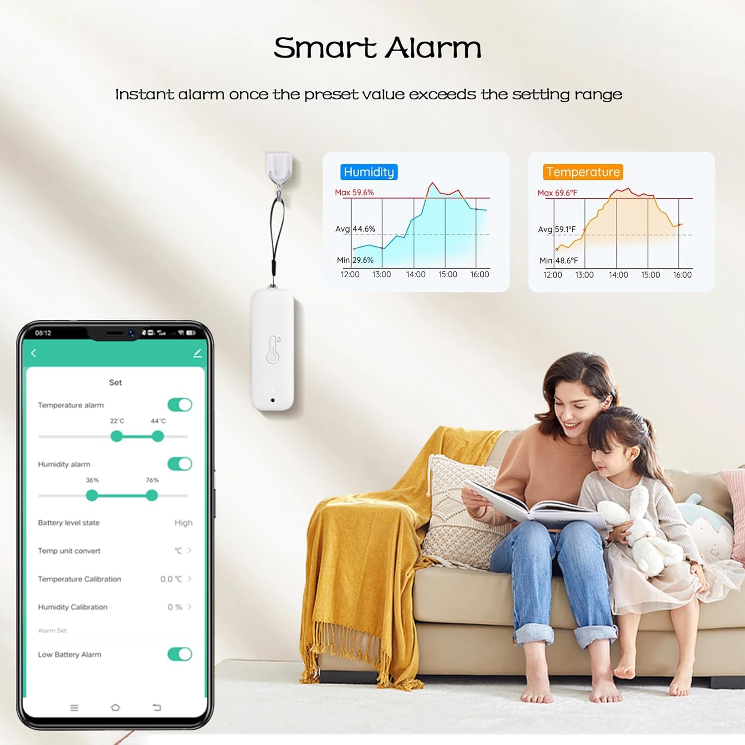 Thumbnail 4 de PHOVOLT WiFi-Hygrometer-Thermometer-Sensor: kabelloser Temperatur- und Feuchtigkeitssensor für drinnen & draußen
