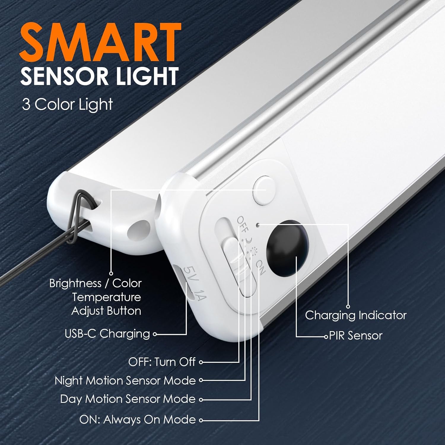 Detalle 2 de RUIKORING RK-AL21x2 Under Cabinet Lights, 2-Pack, 3 Colors, Motion Sensor