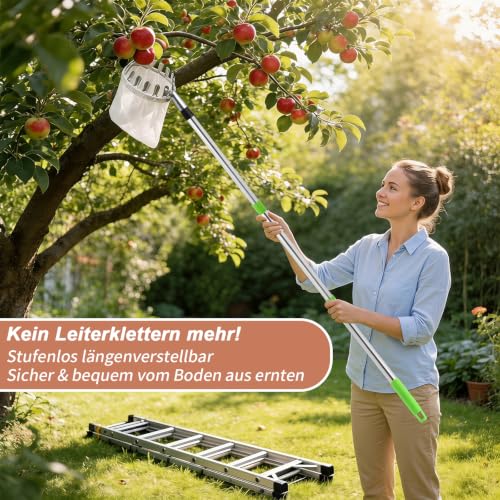 Detalle de LLUKEME Obstpflücker mit Teleskopstiel 4 m – sicher vom Boden ernten