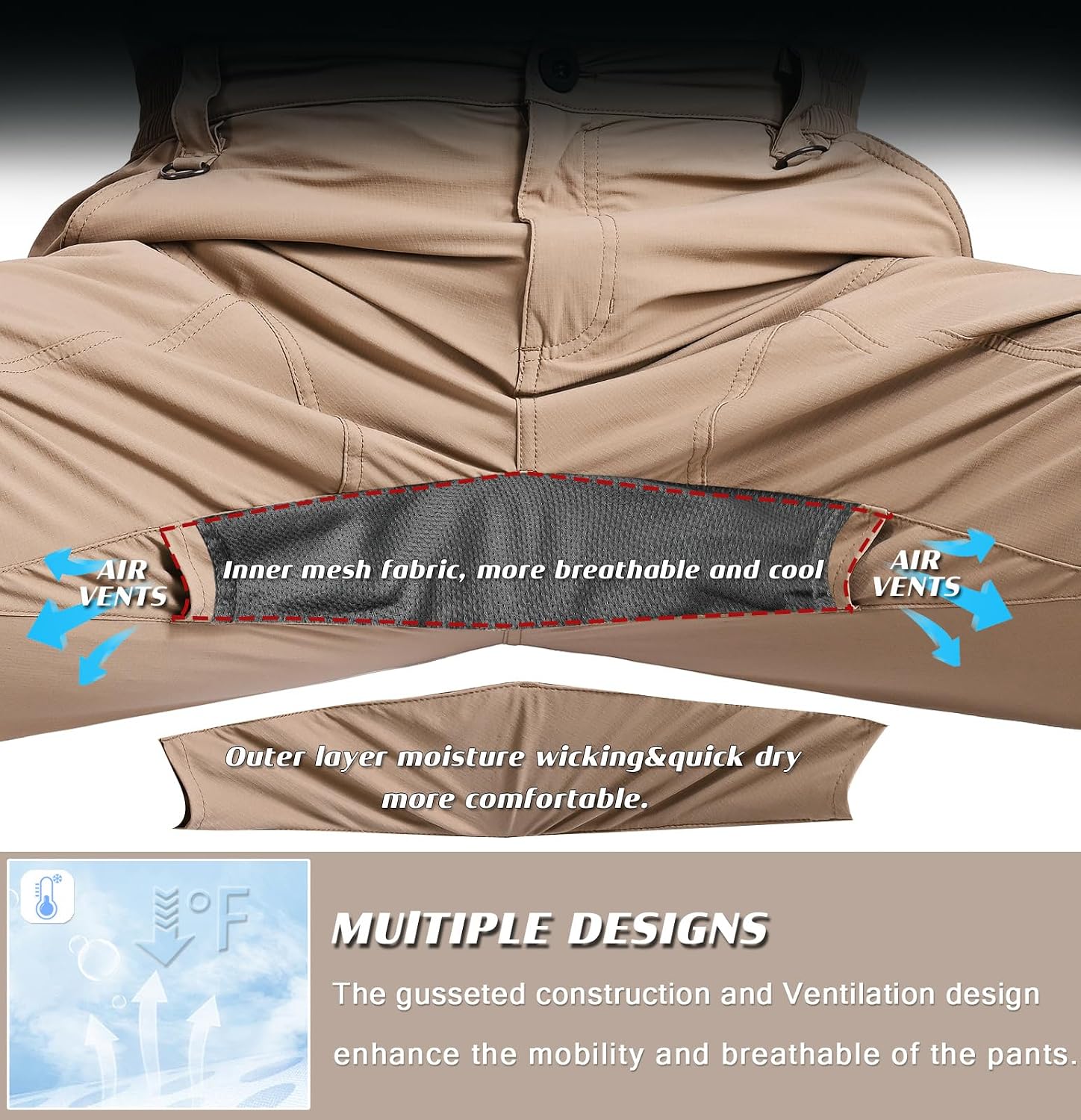 Detalle de SPOSULEI Mens Lightweight Cargo Hiking Outdoor Pants
