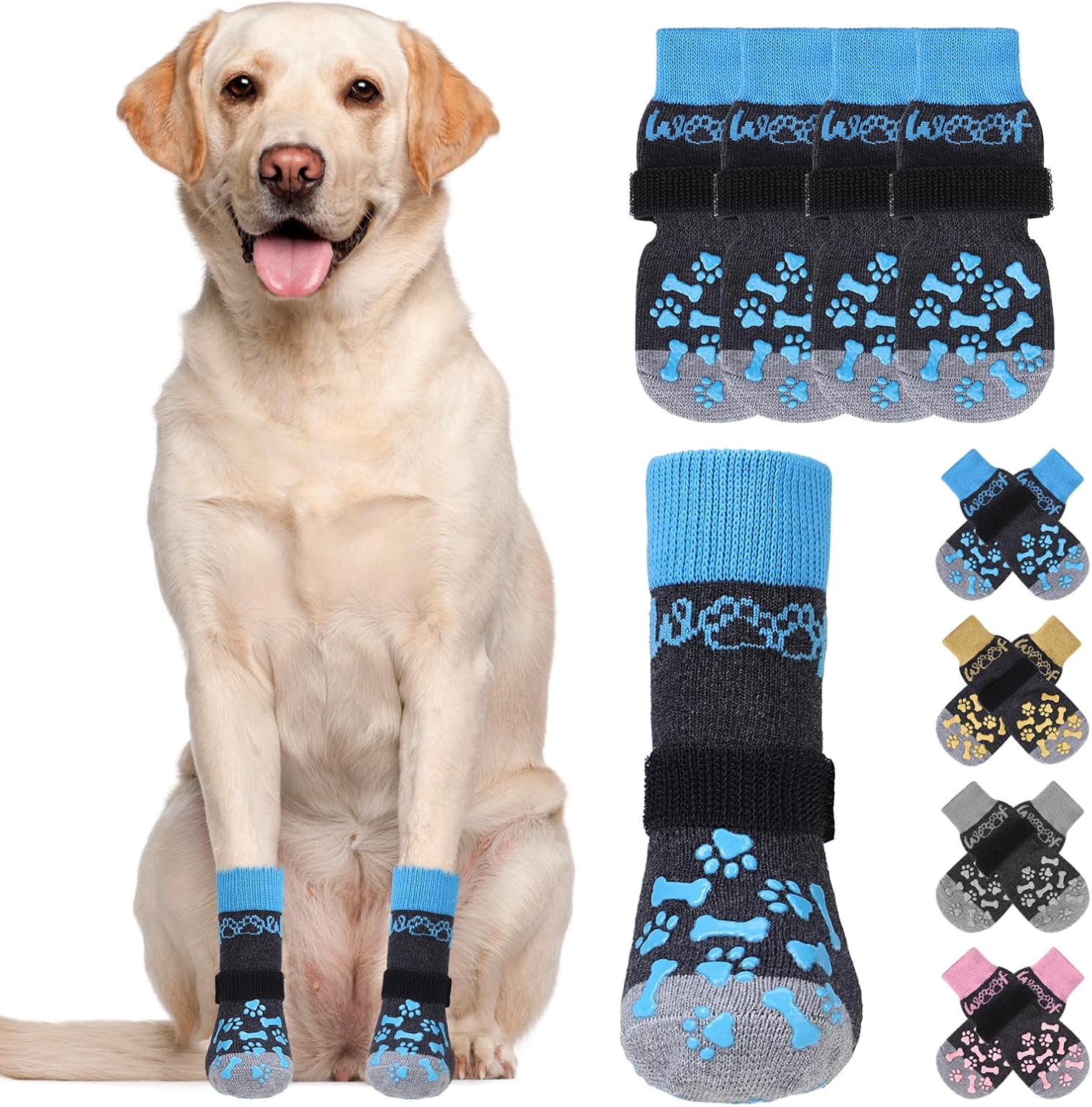 Detalle de KOOLTAIL BJSJ105_BM Dog Socks, Medium Blue, Double-Sided Non-Slip Grip