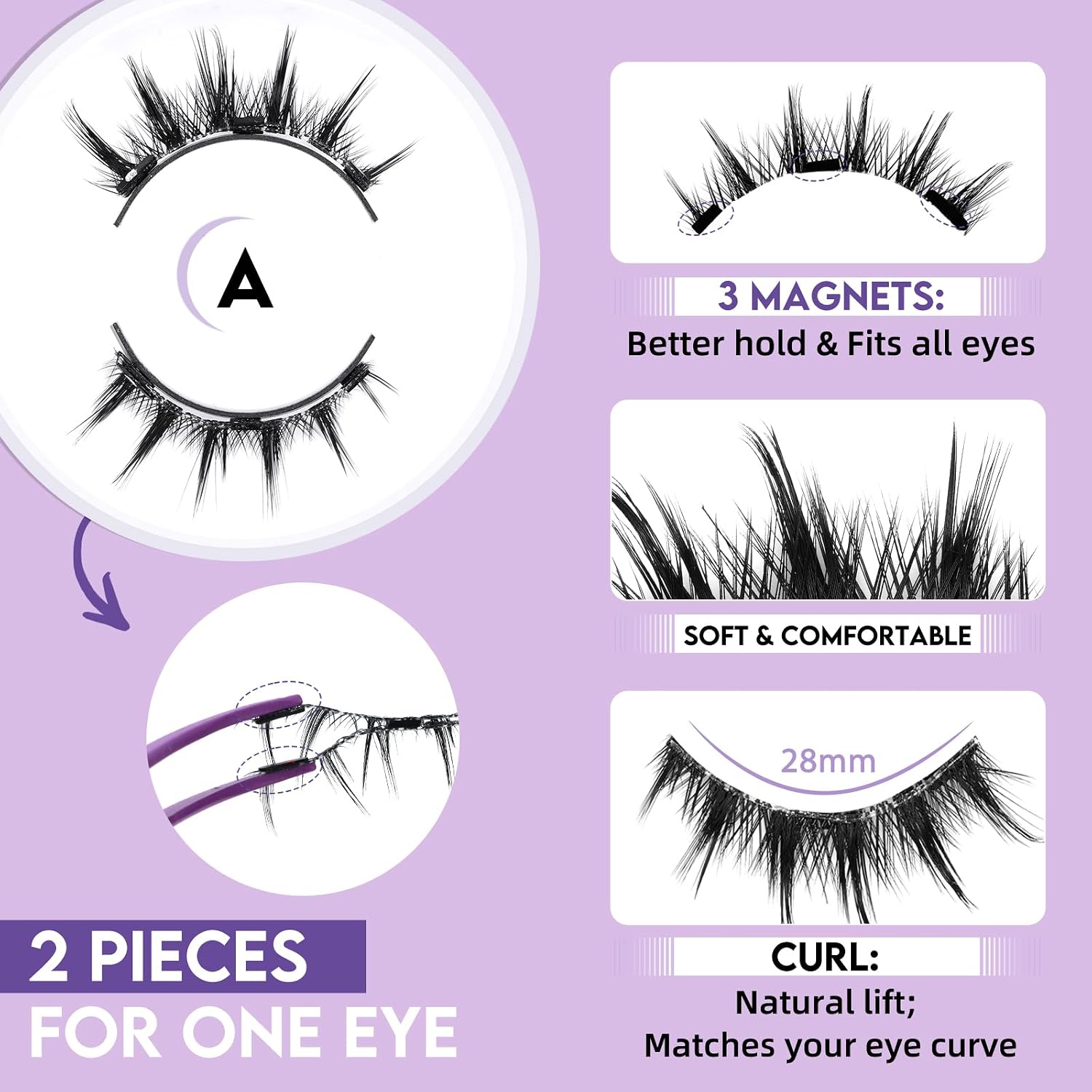 Detalle de B&Q Magnetic Eyelashes with Applicator, 2 Pairs, Manga Look, 3 Magnets