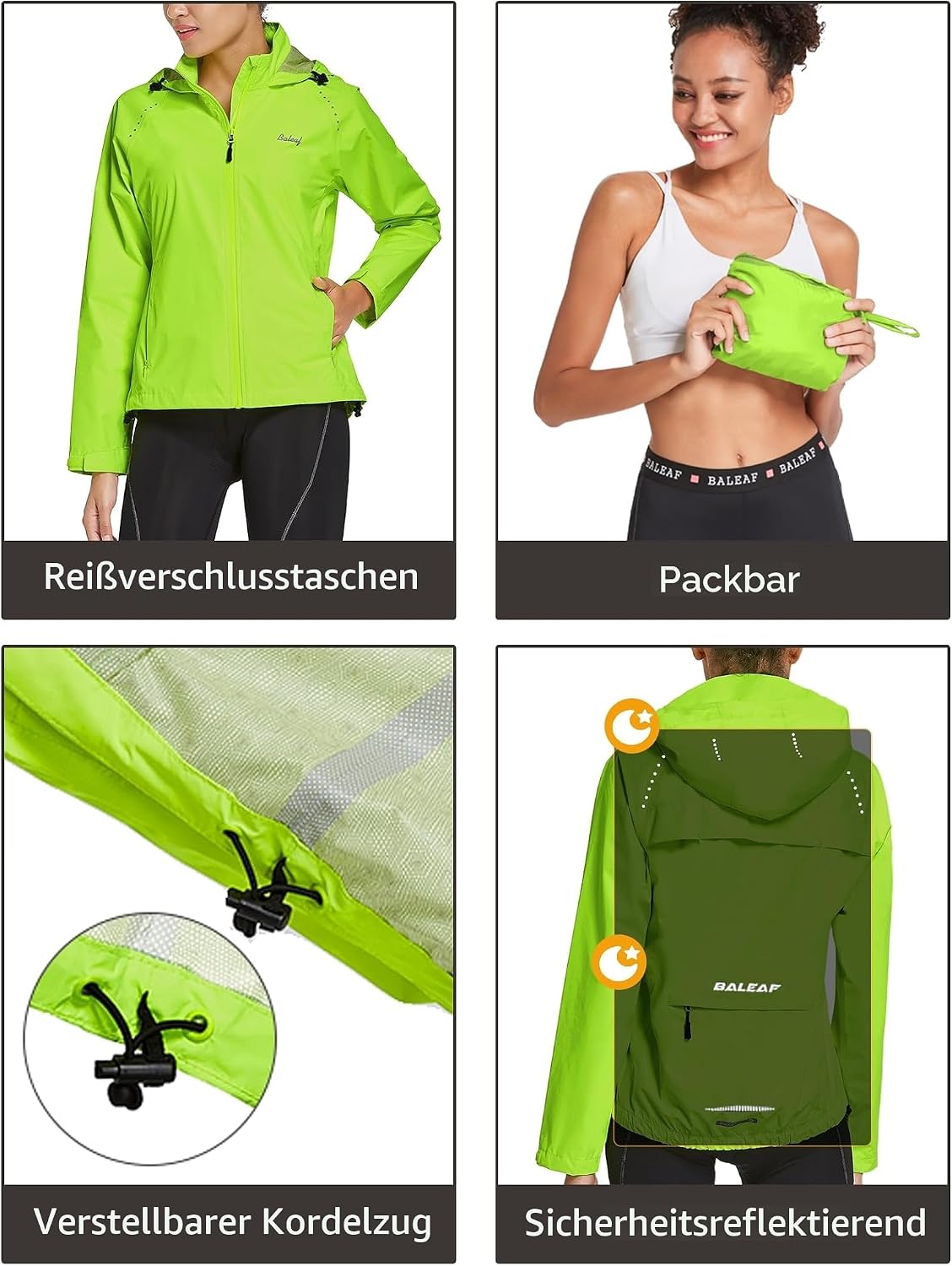 Detalle de baleaf Damen Fahrradjacke Regenjacke wasserdicht & winddicht – atmungsaktive Outdoor-Windbreaker