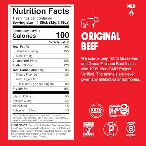 Detalle de Chomps Original Beef, Grass-Fed & Finished Protein Snack Stick (10 ct)