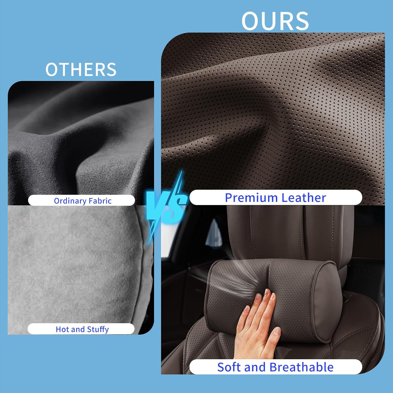 Thumbnail 3 de Dapucarin Auto Nackenkissen aus 100% Memory Foam mit abnehmbarer Leder-Abdeckung – 2er-Set, Braun
