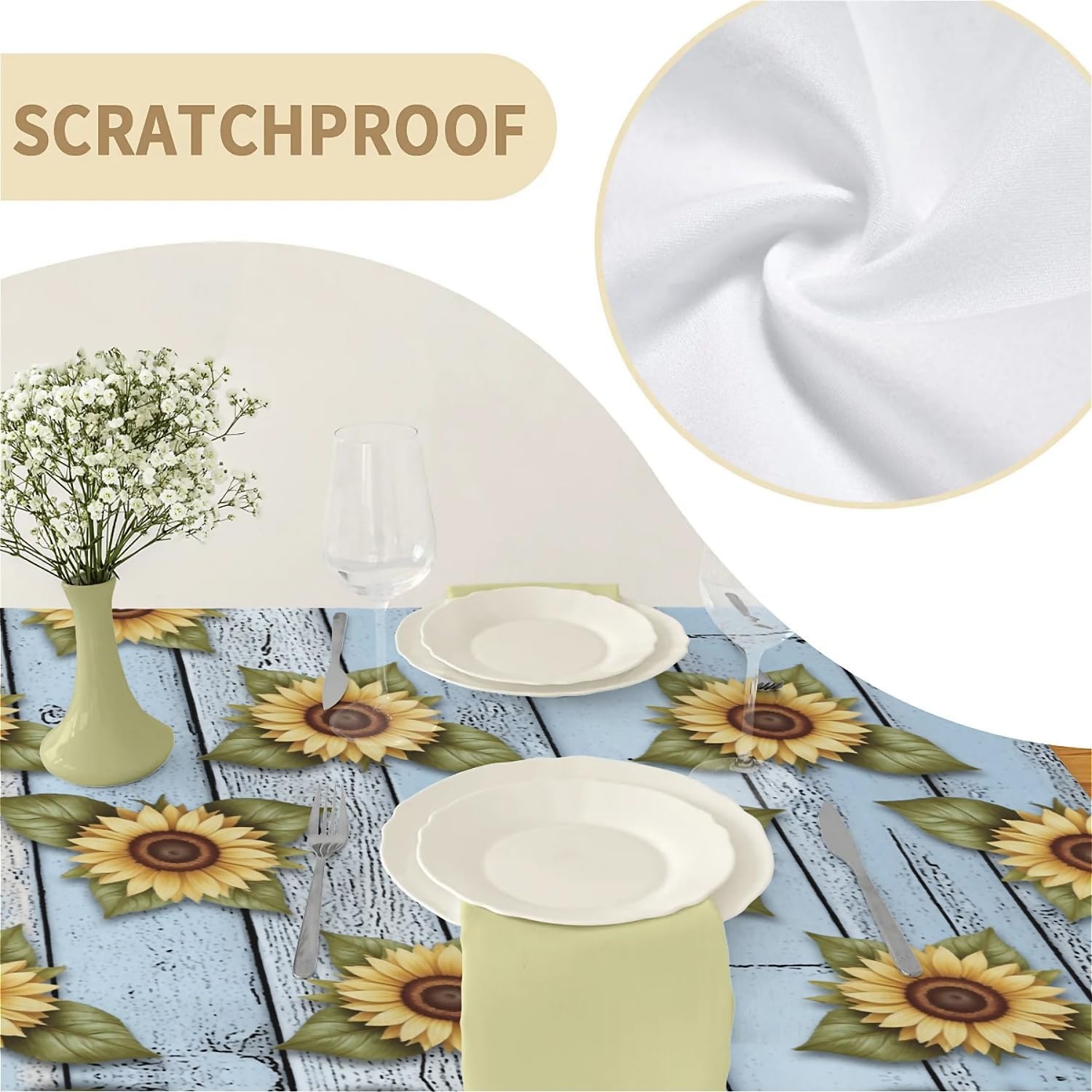 Thumbnail 1 de artslion Rectangle Waterproof 60x84in Wipeable Table Cover – Sunflowers on Blue, Non-PVC Fabric