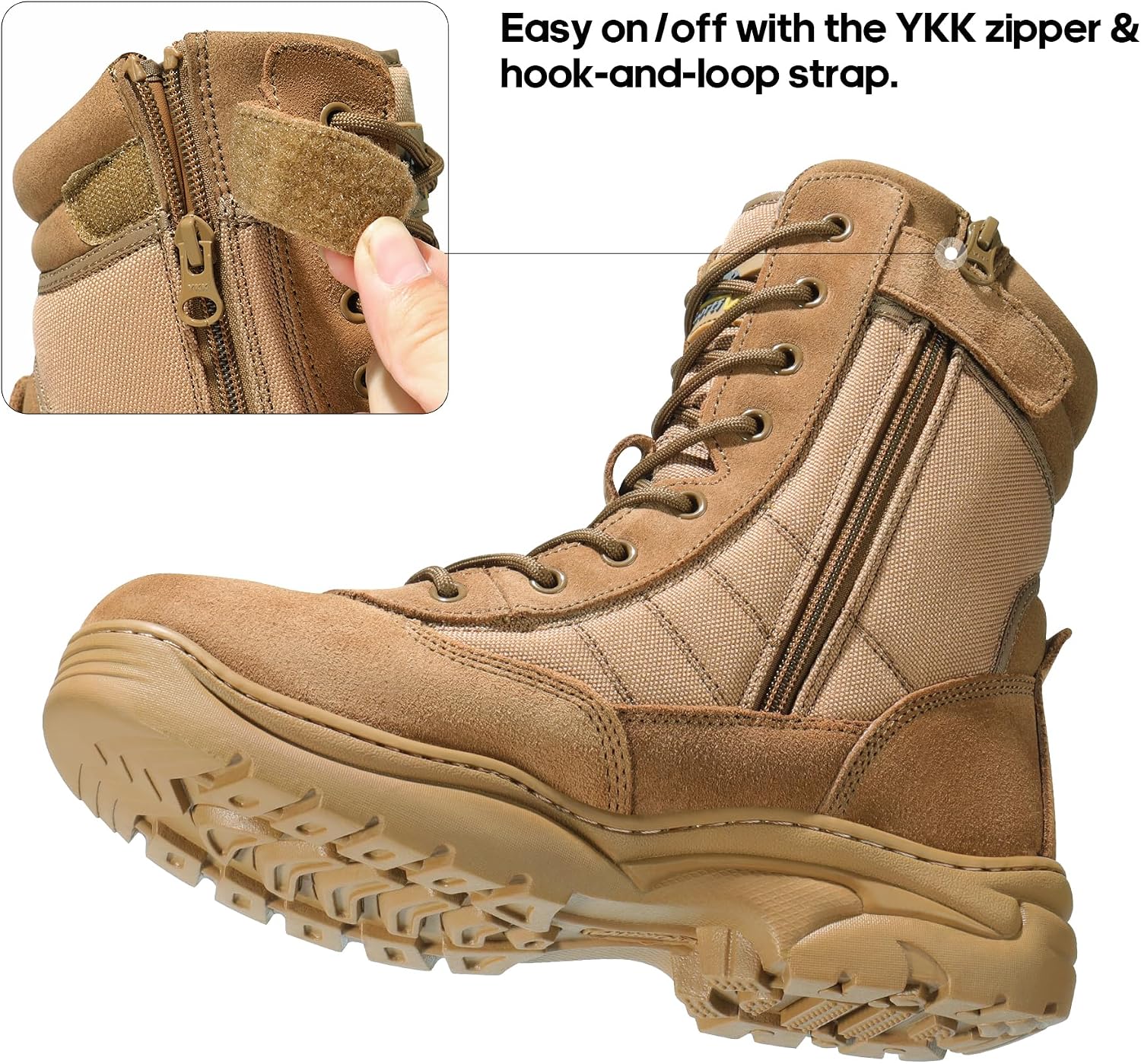 Detalle de NORTIV 8 Men's Military Tactical Boots, Side Zipper