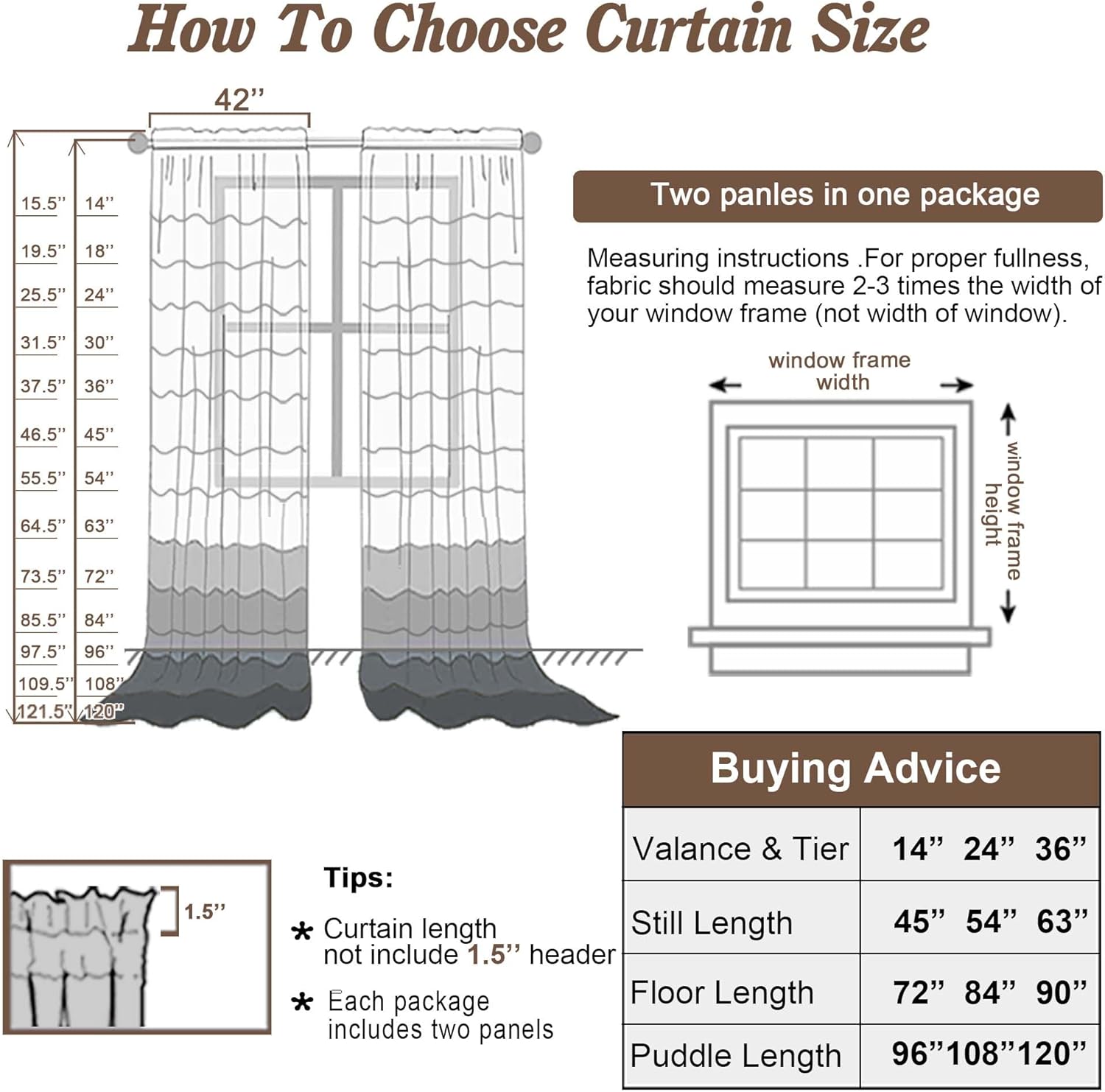 Detalle 2 de Chyhomenyc Cream Sheer Curtains (84 Inches Long), 2 Panels Set—Light Filtering Voile Rod Pocket Drapes