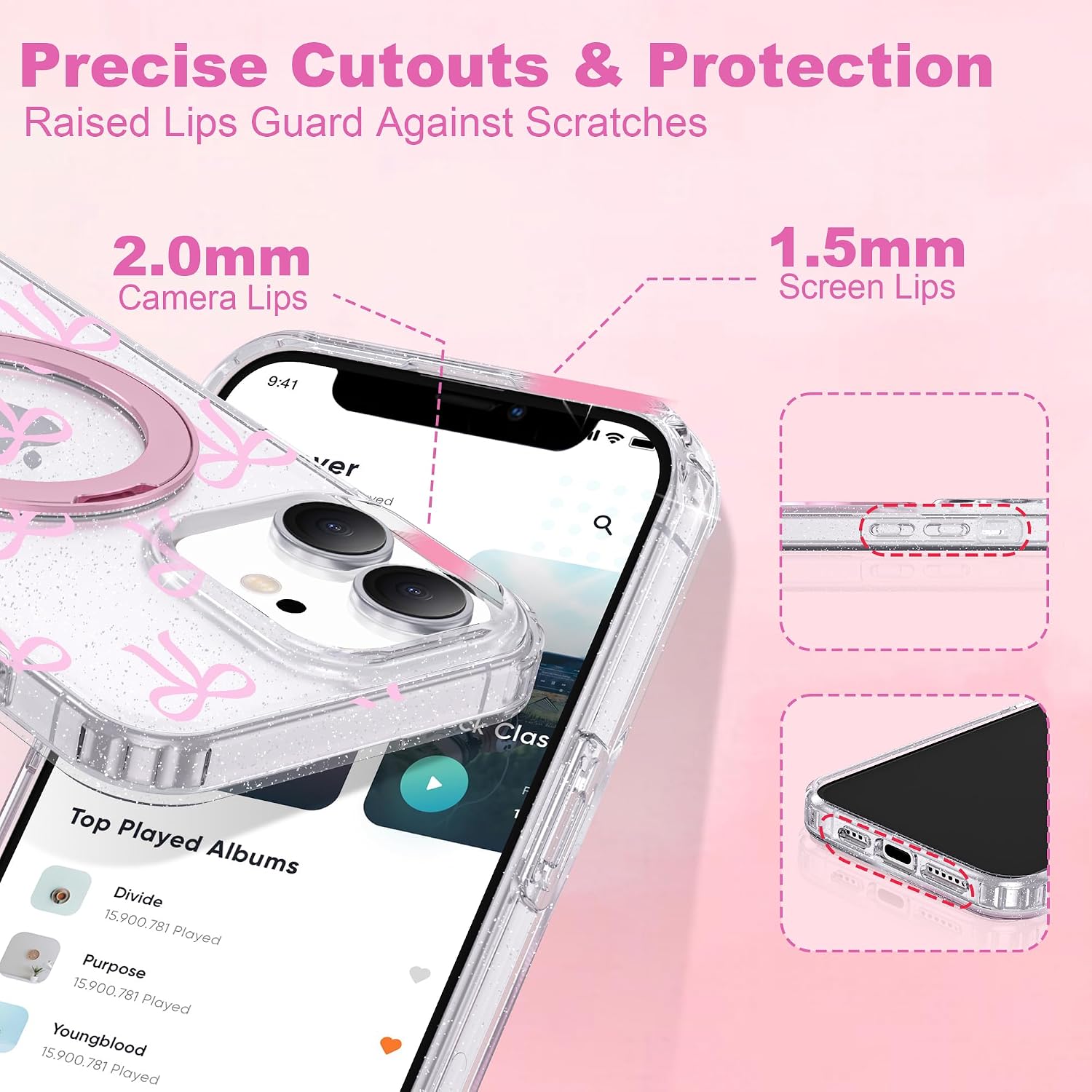 Thumbnail 6 de ETPESOK Butterfly Case for iPhone 15 Plus, C-Pink with Magnetic Ring Stand