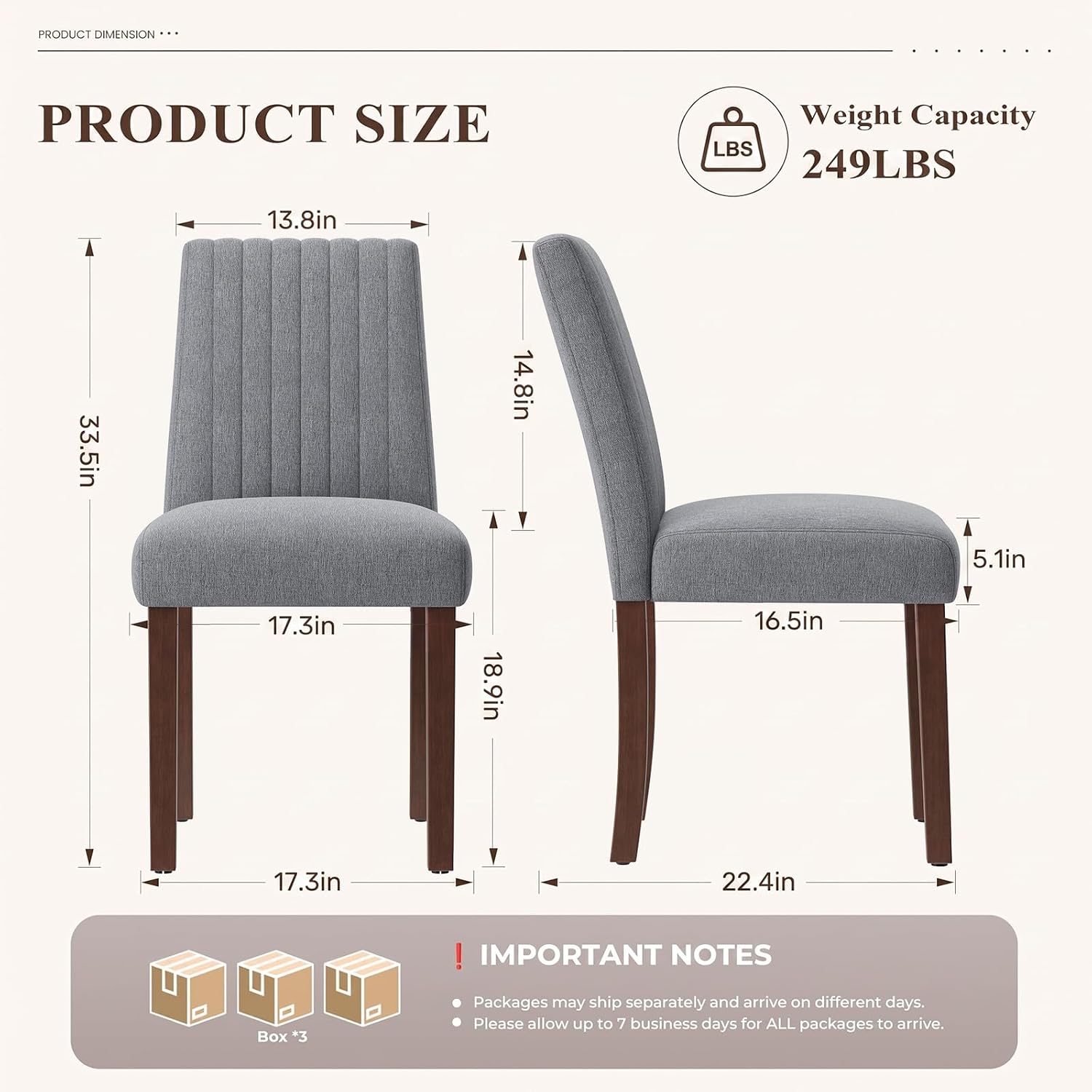 Detalle de COLAMY DCW18B Upholstered Dining Chairs, Set of 6, Dark Grey