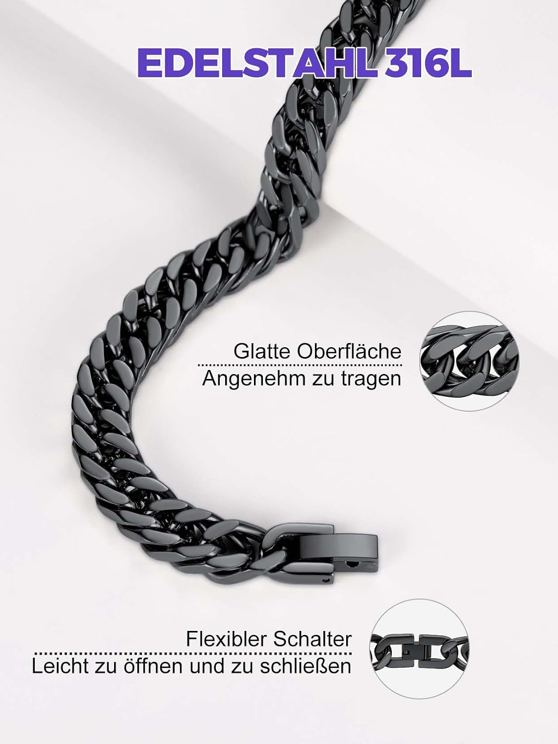 Thumbnail 6 de Richsteel Herrenarmband aus Edelstahl im Cuban-Gliederstil (316L) – 8/12/17 mm breit, 19/21/23 cm lang in Silber/Gold/Schwarz
