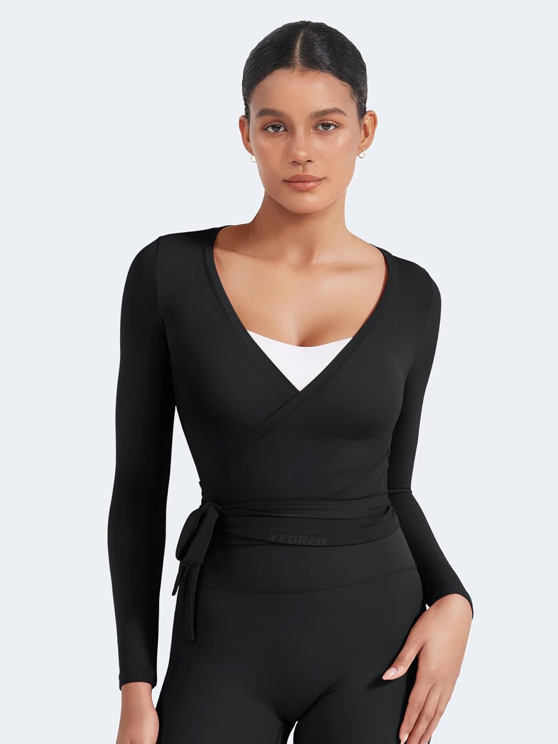 Thumbnail 3 de YEOREO Women’s Pilates Wrap Top with Tie V-Neck (Long Sleeve)