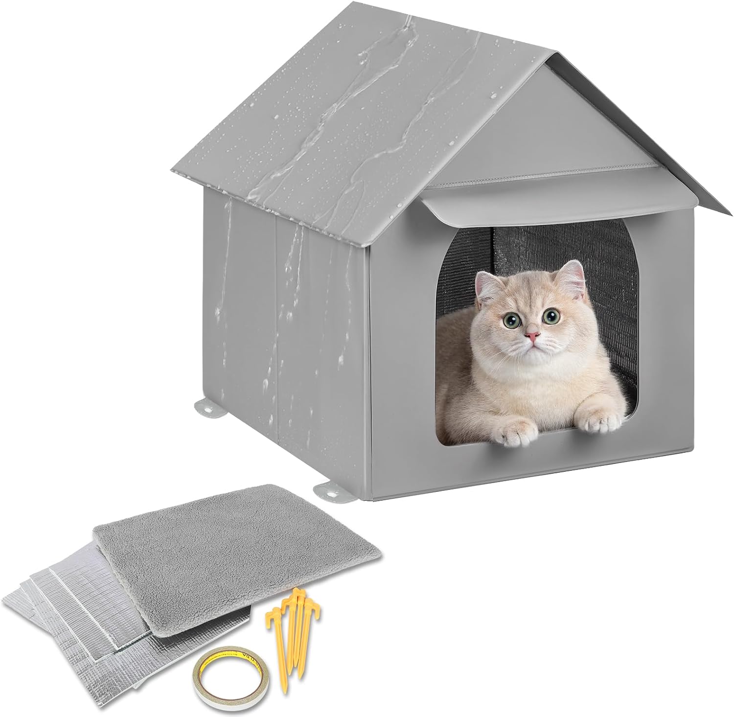 Thumbnail 6 de Waterproof insulated cat house with detachable eaves (L, Black) for indoor and outdoor cats