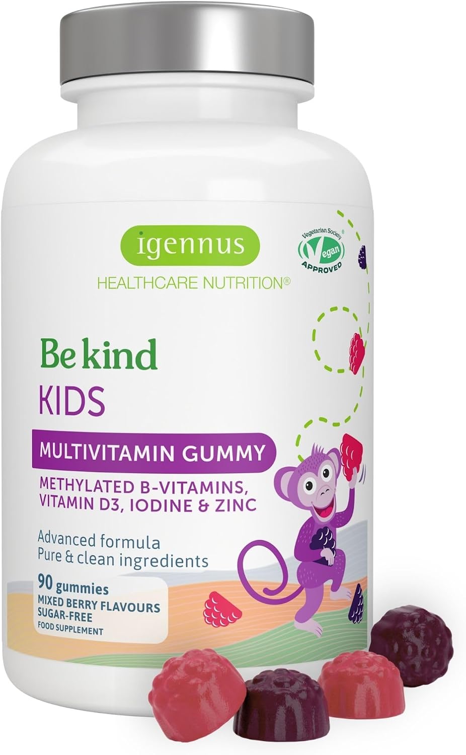 Igennus Methylierte Multivitamin Fruchtgummis für Kinder – vegan, zuckerfrei, 90 Stück