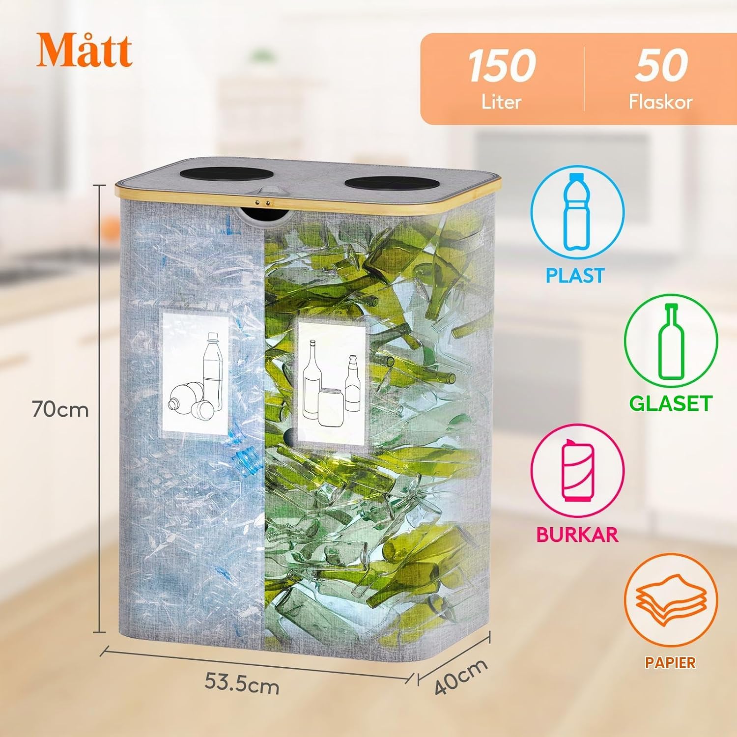 Detalle 2 de Lifewit flaskinsamlare 150 l med lock, två fack och hopfällbar design