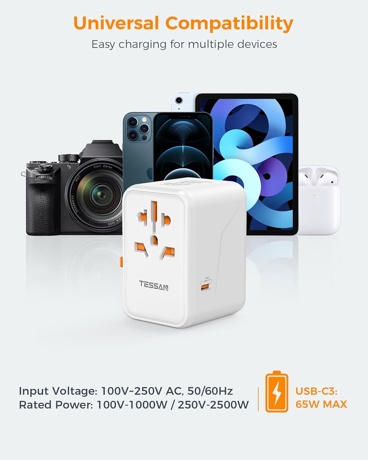 Thumbnail 6 de TESSAN Universal Travel Adapter 65W with PD Fast Charging