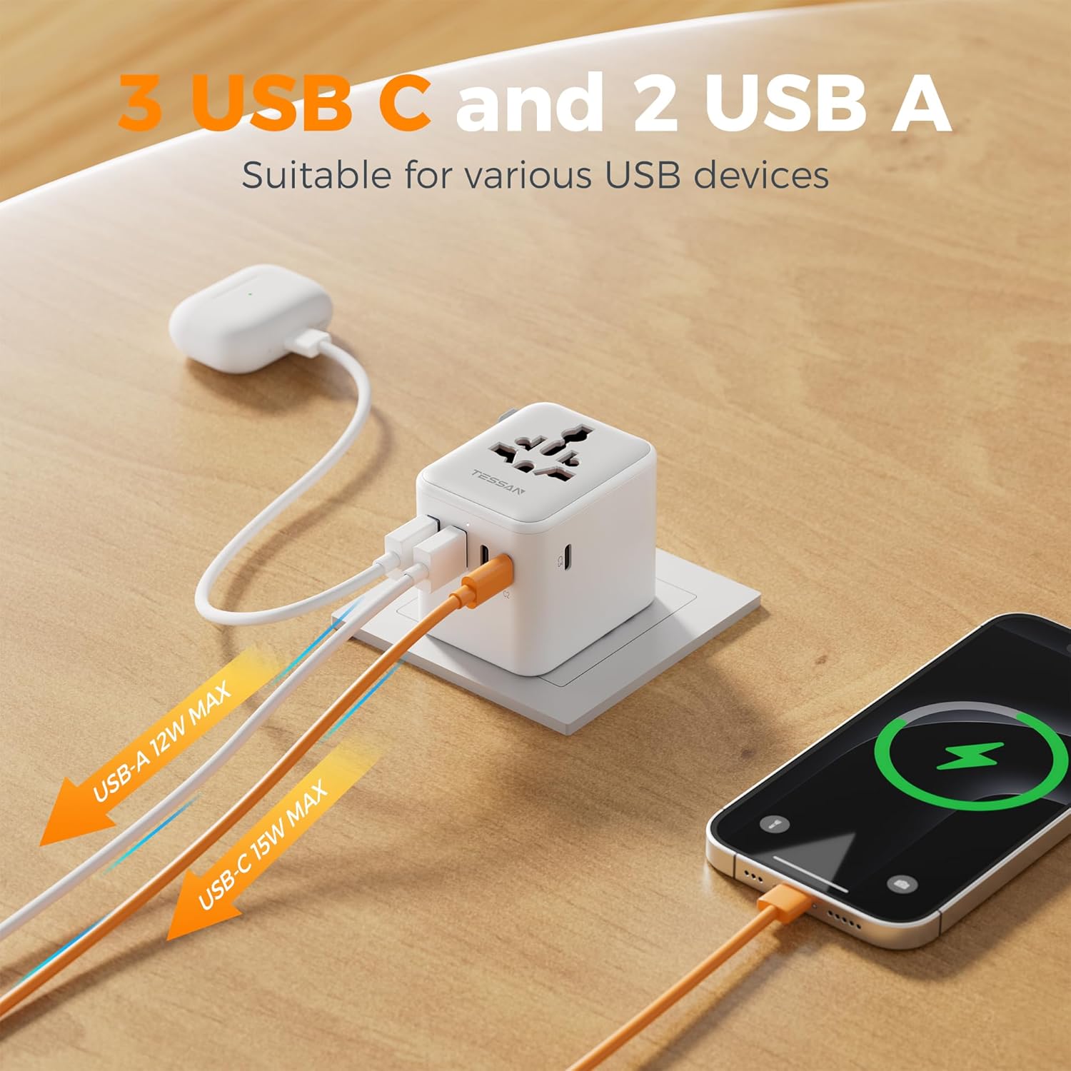 Detalle 2 de TESSAN Universal Travel Adapter 28W đ