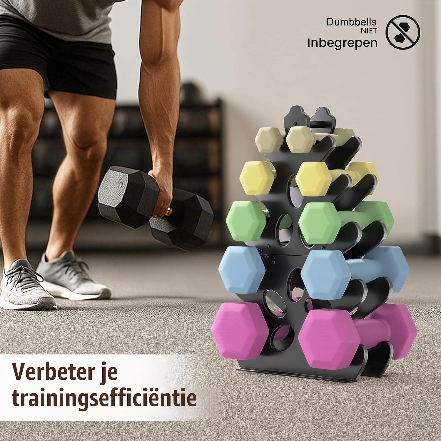 Detalle de Josmimic DR-CYD-5Tier halterstandaard met 5 niveaus en metalen A-frame