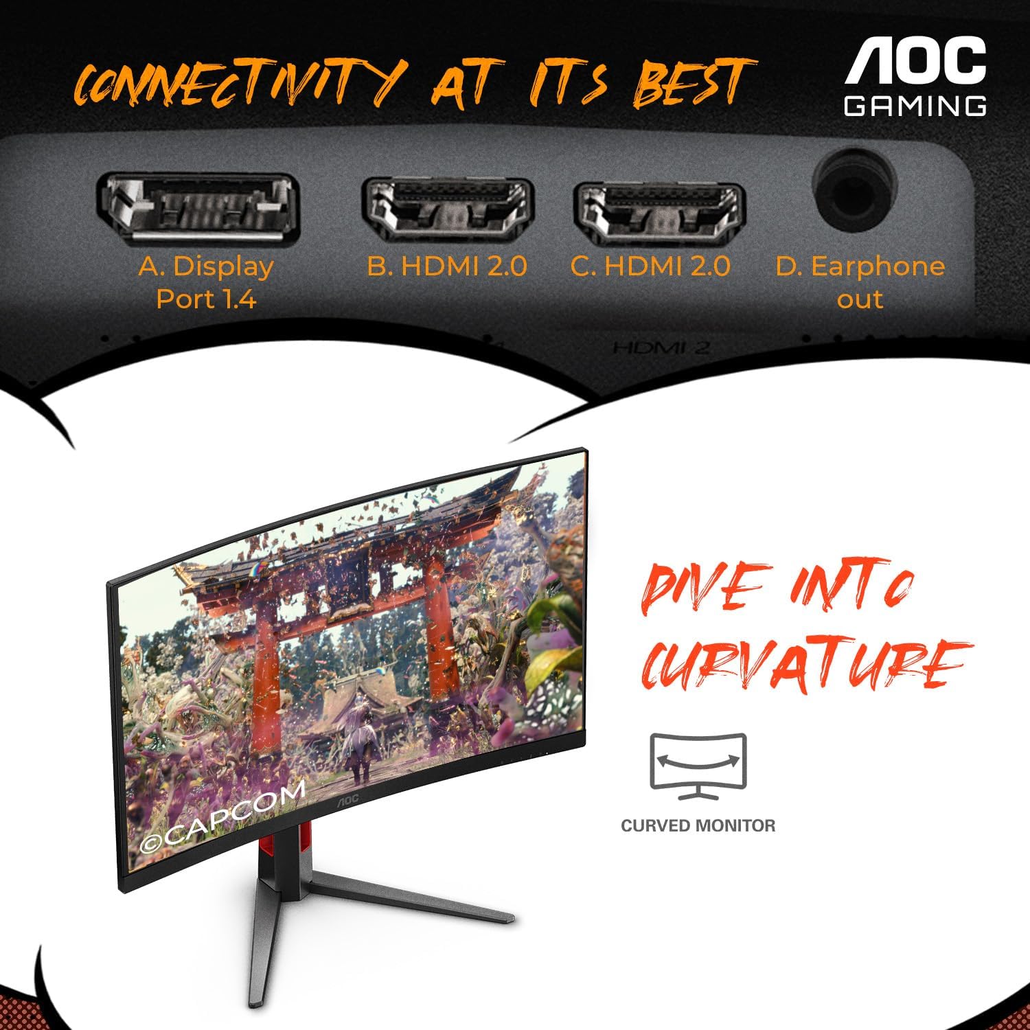 Detalle de AOC 27" Curved Gaming Monitor C27G4ZH: Ultra-Fast 1080p, 1500R VA, FreeSync Premium