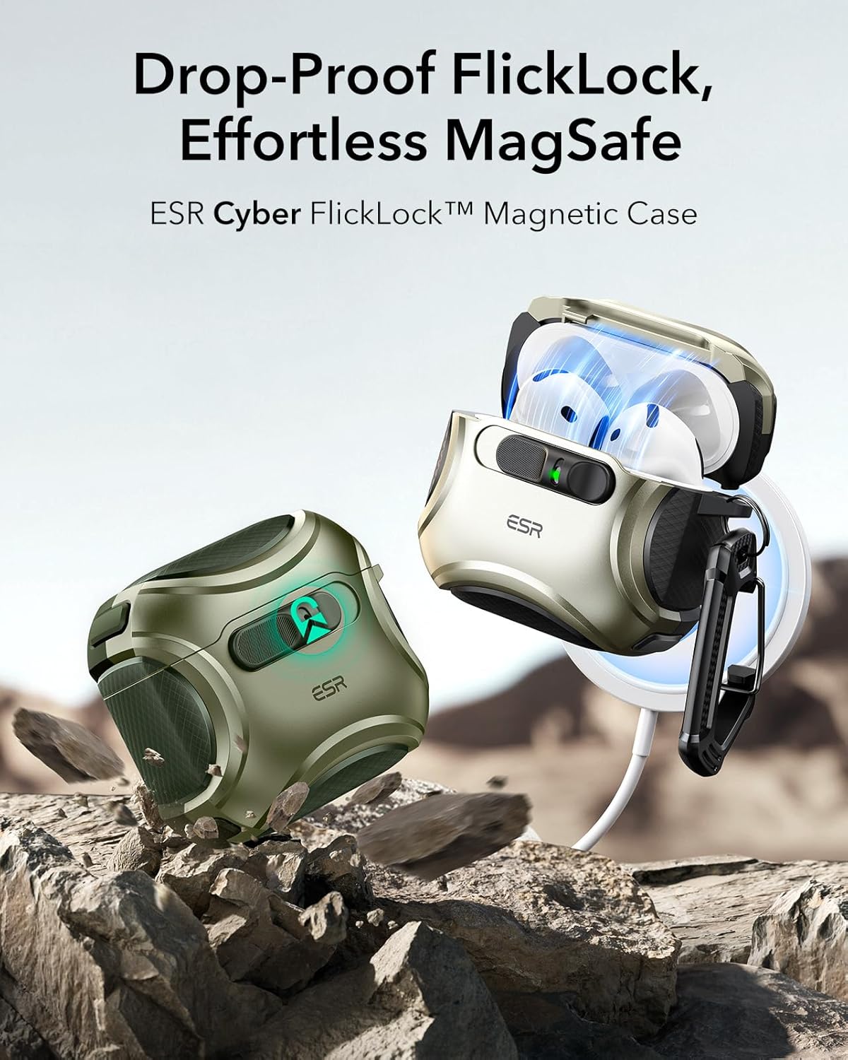 Thumbnail 2 de ESR Schutzhülle für AirPods 4 (2024) – Cyber Serie, Armeegrün, MagSafe-kompatibel