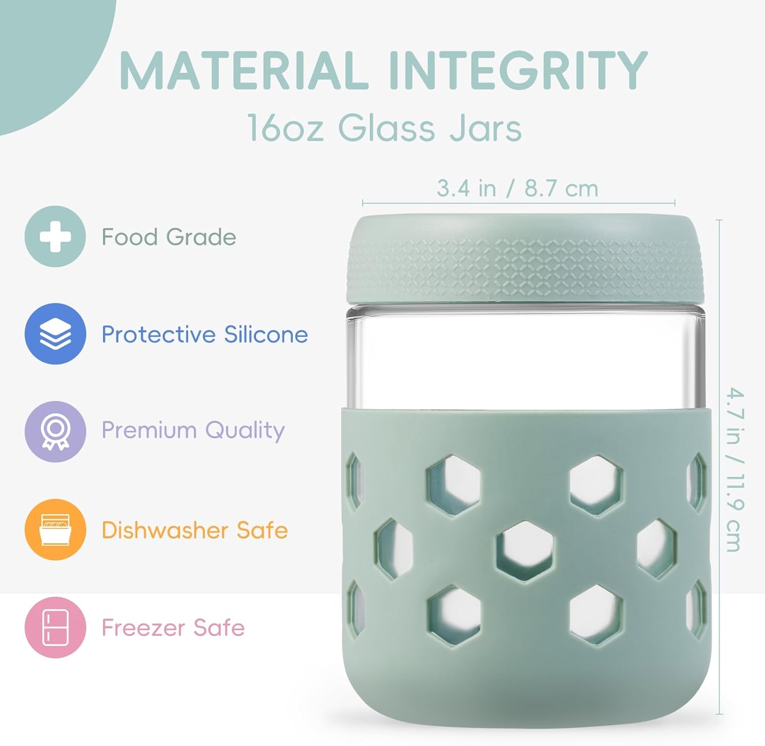 Detalle de Gemice 16oz Mason Jars 6-Pack for Meal Prep 🍯