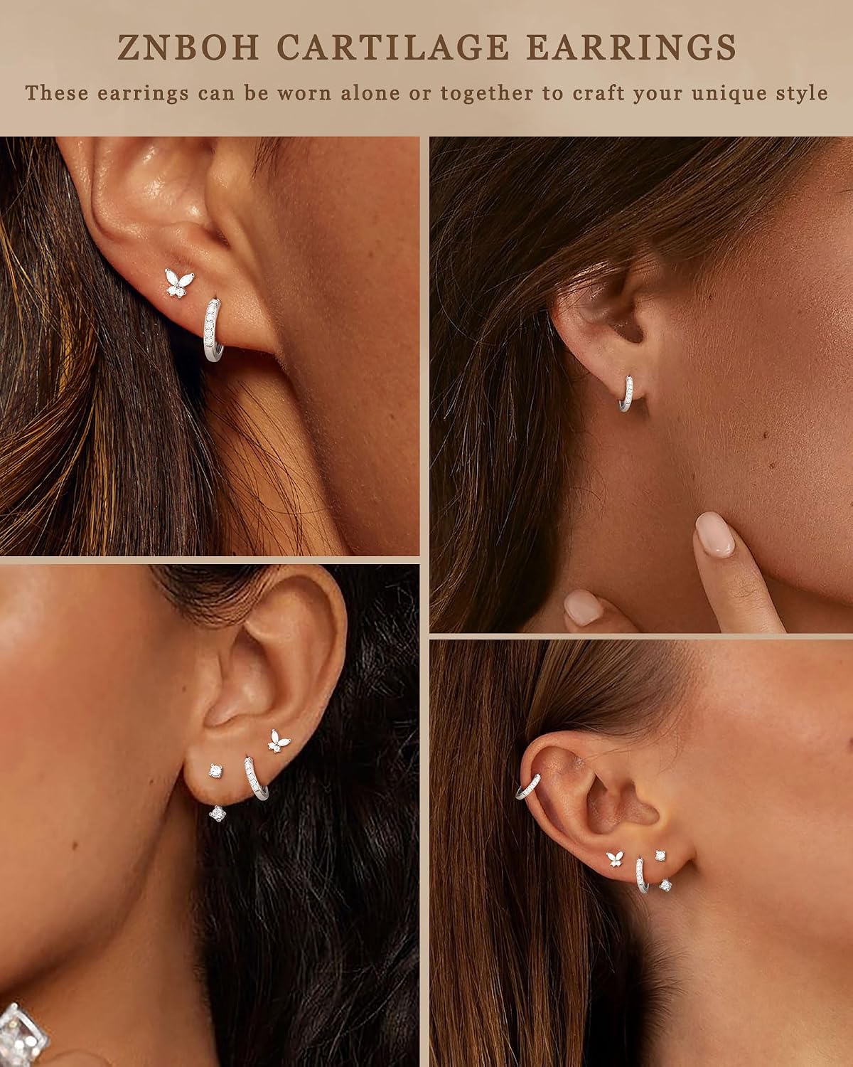 Detalle 2 de ZNBOH Set aus 3 Paar Ohrringen in 925 Silber, vergoldet (18K) – Zirkonia-Schmuck für Damen & Mädchen