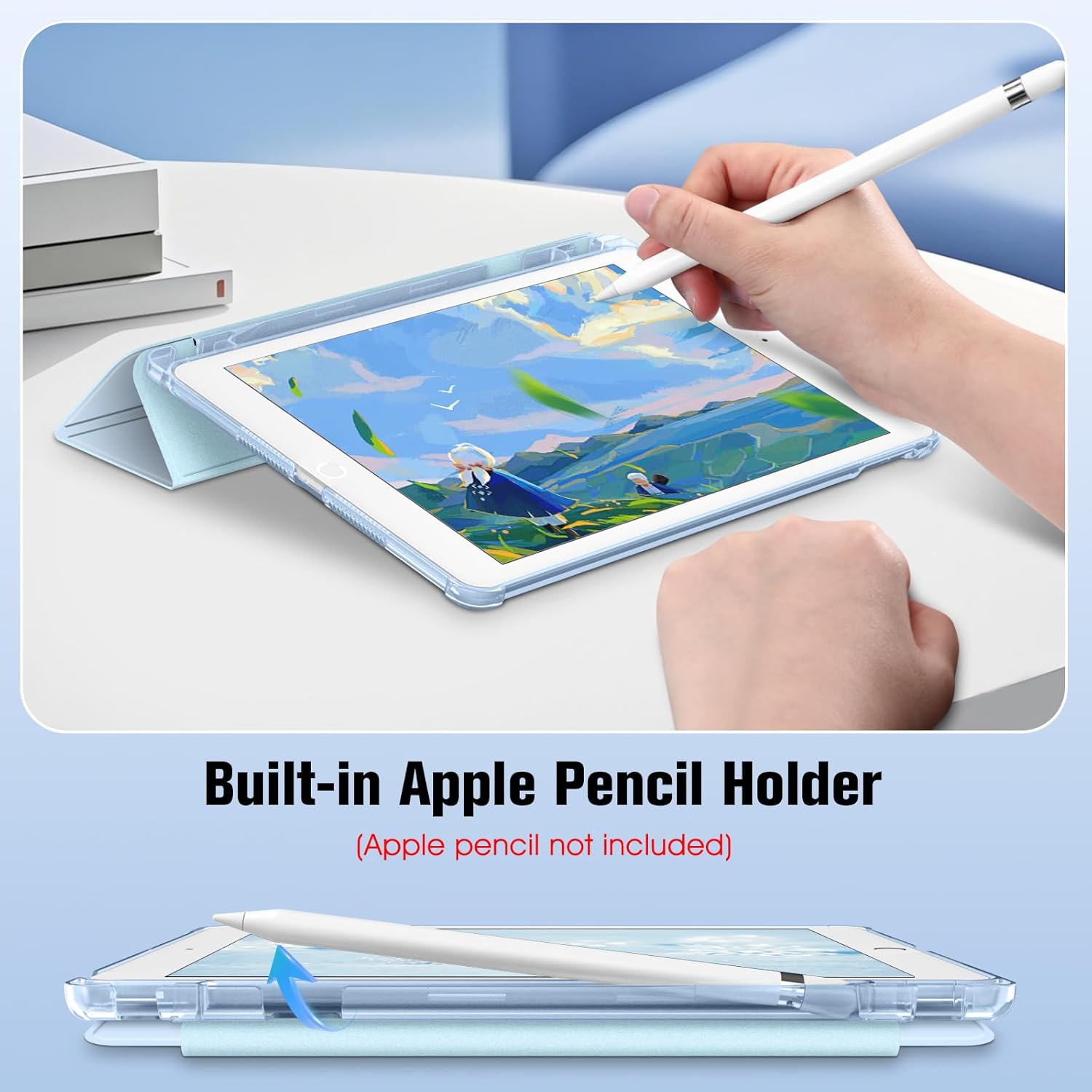 Thumbnail 5 de FINTIE Custodia per iPad 10.2 (7a/8a/9a Generazione) con supporto penna integrato, blu cielo