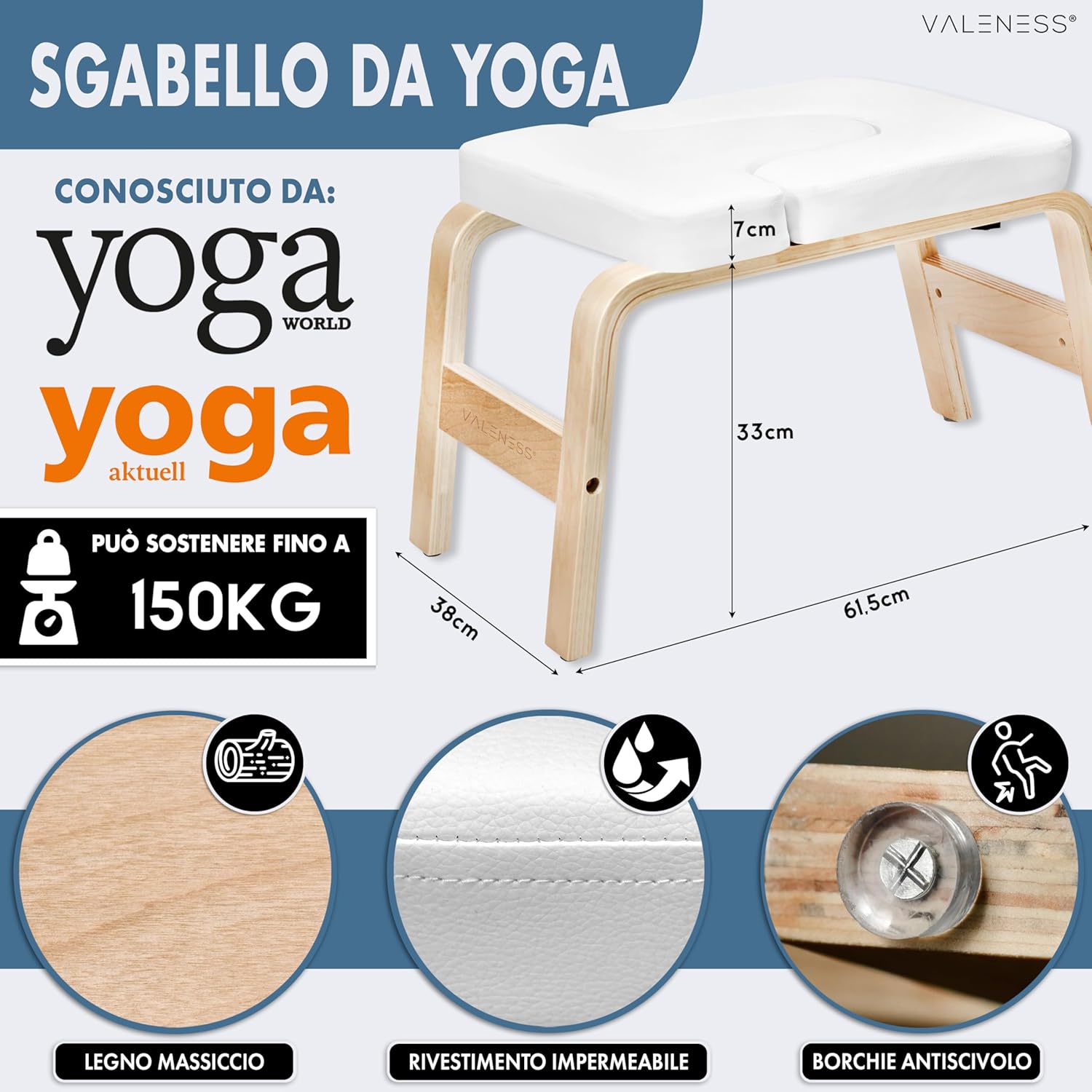 Thumbnail 1 de VALENESS sgabello yoga per verticali con cinturón, poster e yogablock fino a 150 kg