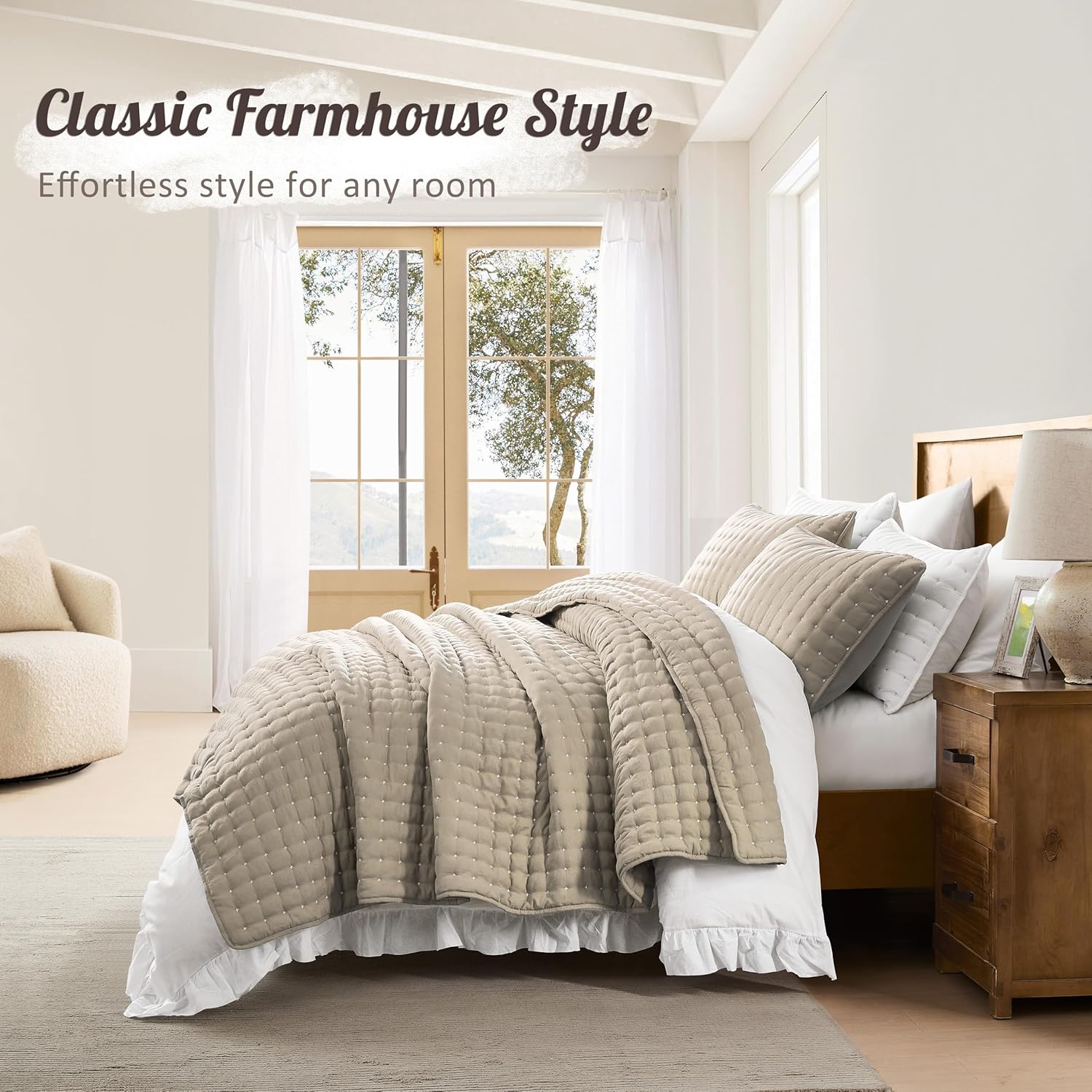 Thumbnail 5 de WDCOZY Beige California King Quilt Bedding Set with Pillow Shams (3 Pieces)
