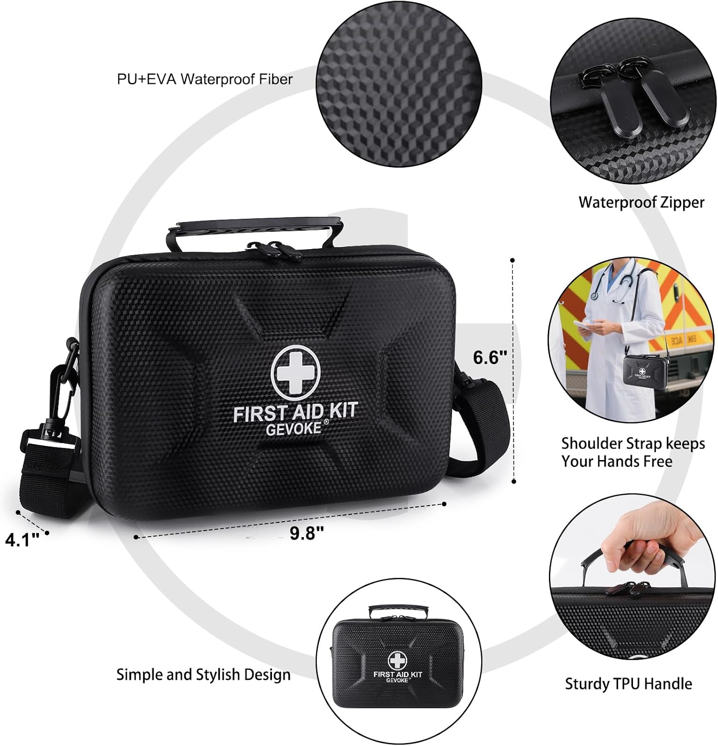 Detalle de Gevoke 410 Piece Waterproof Hard Shell First Aid Kit, Black