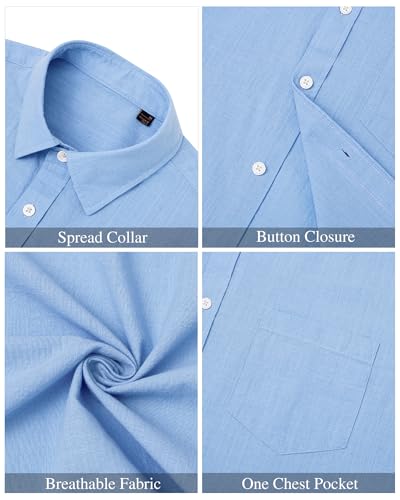 Detalle 1 de J.VER Mens Linen Shirts Short Sleeve Summer Casual Lightweight Cotton Regular Fit Beach Button Down Shirt for Men with Pocket Blue L