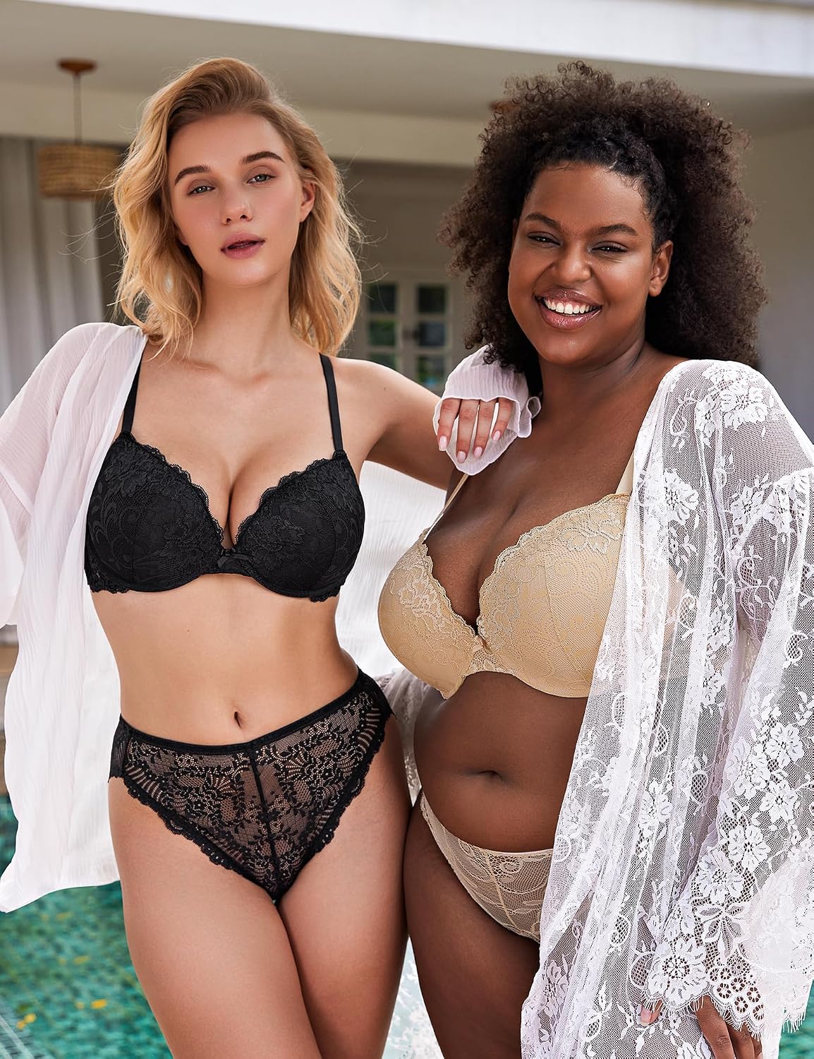 Thumbnail 5 de Wingslove Damen Push Up BH mit floraler Spitze gepolsterter Bügel BH
