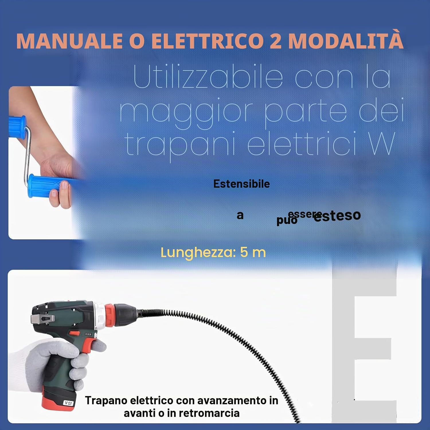 Thumbnail 1 de Sonda Sturatubi 2 × 5 metri di spirale da 12 mm con 6 teste e adattatori manuale ed elettrico
