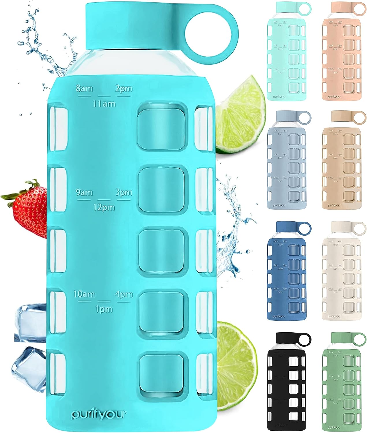 Detalle de purifyou PGWB-22AB 22 oz Borosilicate Glass Bottle with Time & Volume Markers