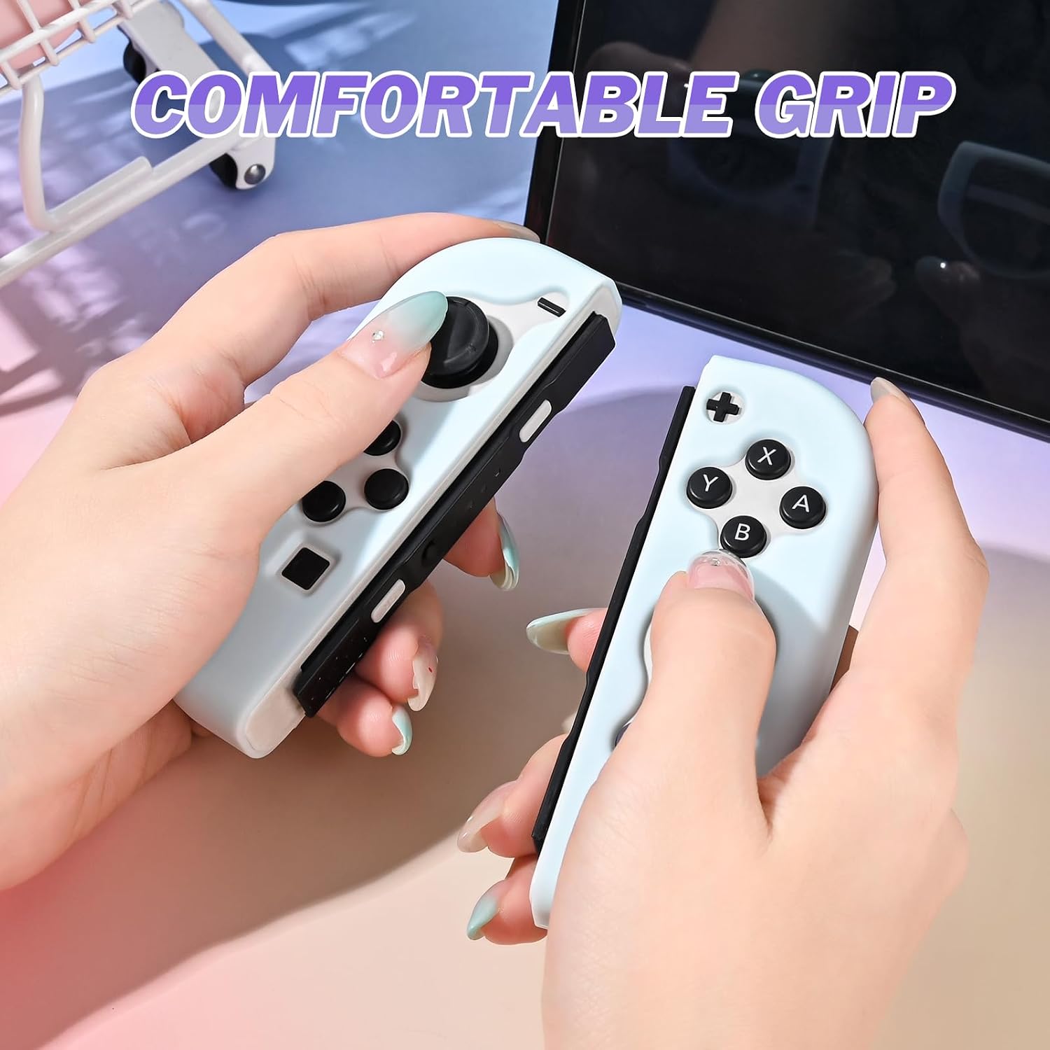 Detalle 2 de DLseego Protective Cover Case for Switch/OLED – Sky Blue Soft Silicone Handle