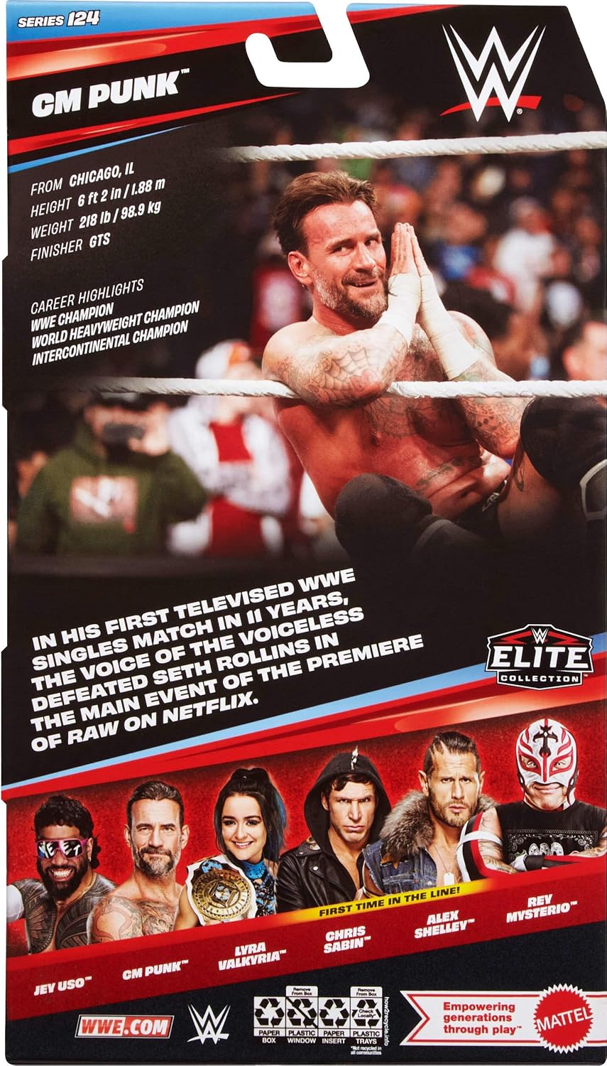 Detalle de Mattel WWE Elite Collection CM Punk (Series 124) – Action Figure da collezione, 25 punti articolazione
