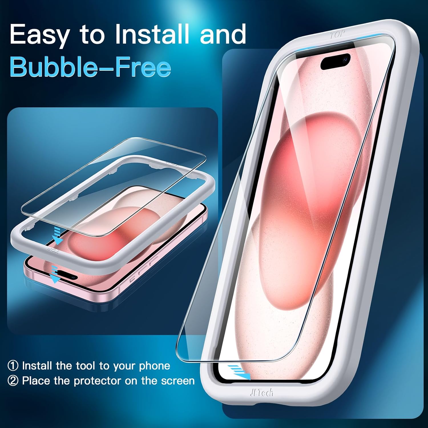 Detalle de JETech Protection d’écran pour iPhone 15 (6,1 pouces) – film en verre trempé HD, sans bulles, lot de 2
