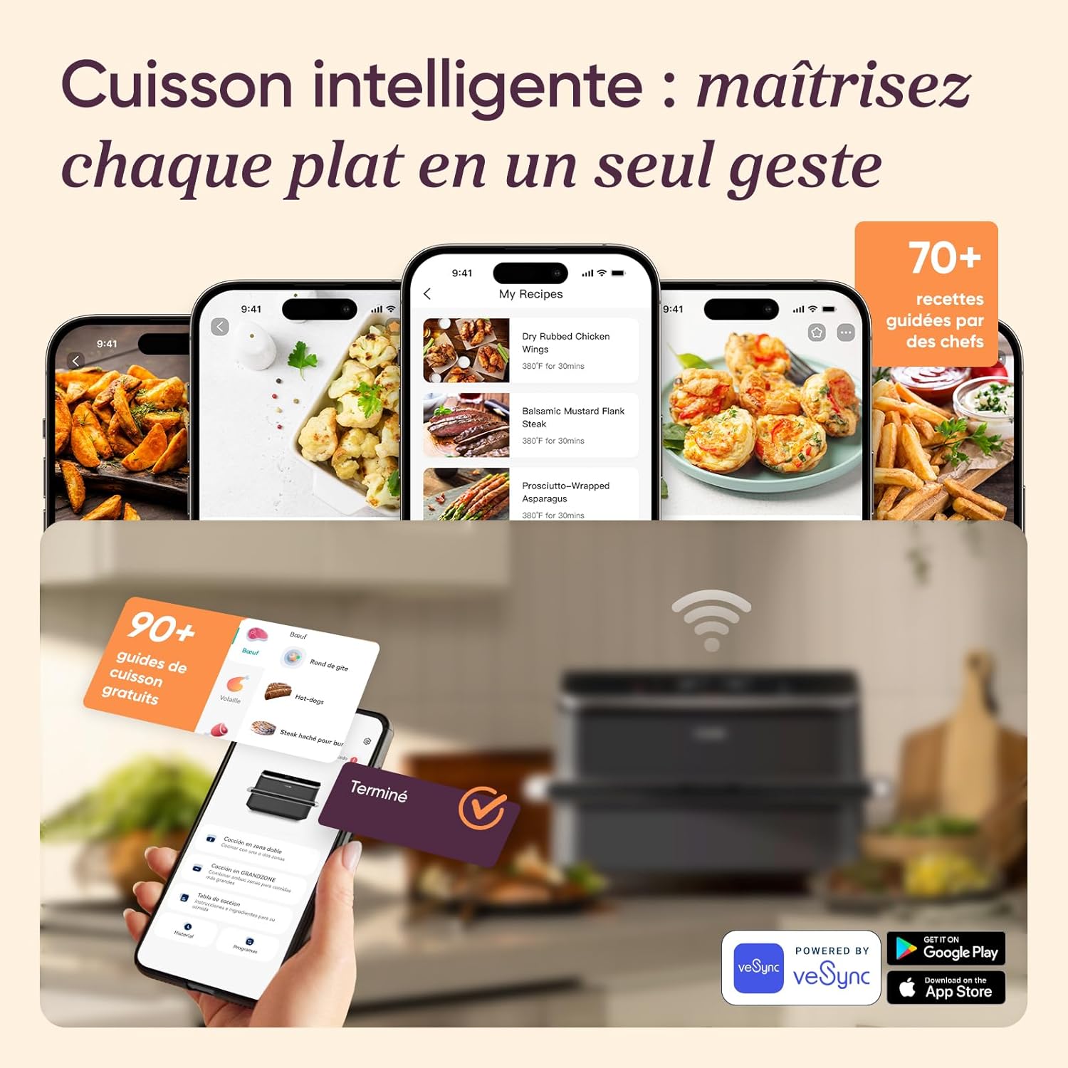 Detalle 2 de COSORI Air Fryer 10L Twinfry – Friteuse sans huile double zone et 5 en 1