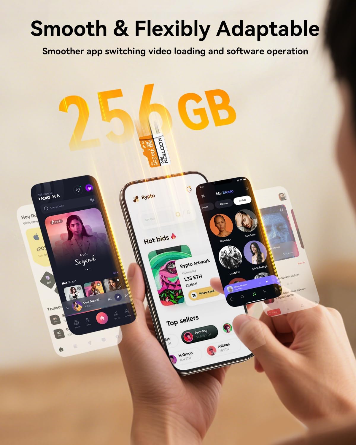 Thumbnail 3 de KOOTION Scheda Micro SD da 256 GB – SDXC UHS-I U3 V30 A1, 95–100 MB/s lettura, 45 MB/s scrittura