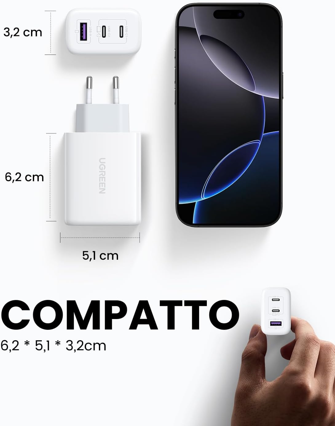 Detalle 2 de UGREEN Zapix caricatore USB C 65W 🔌