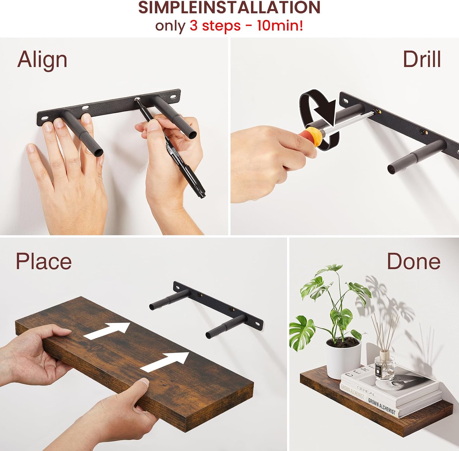 Detalle 2 de BAYKA Floating Shelves, 15.7 in
