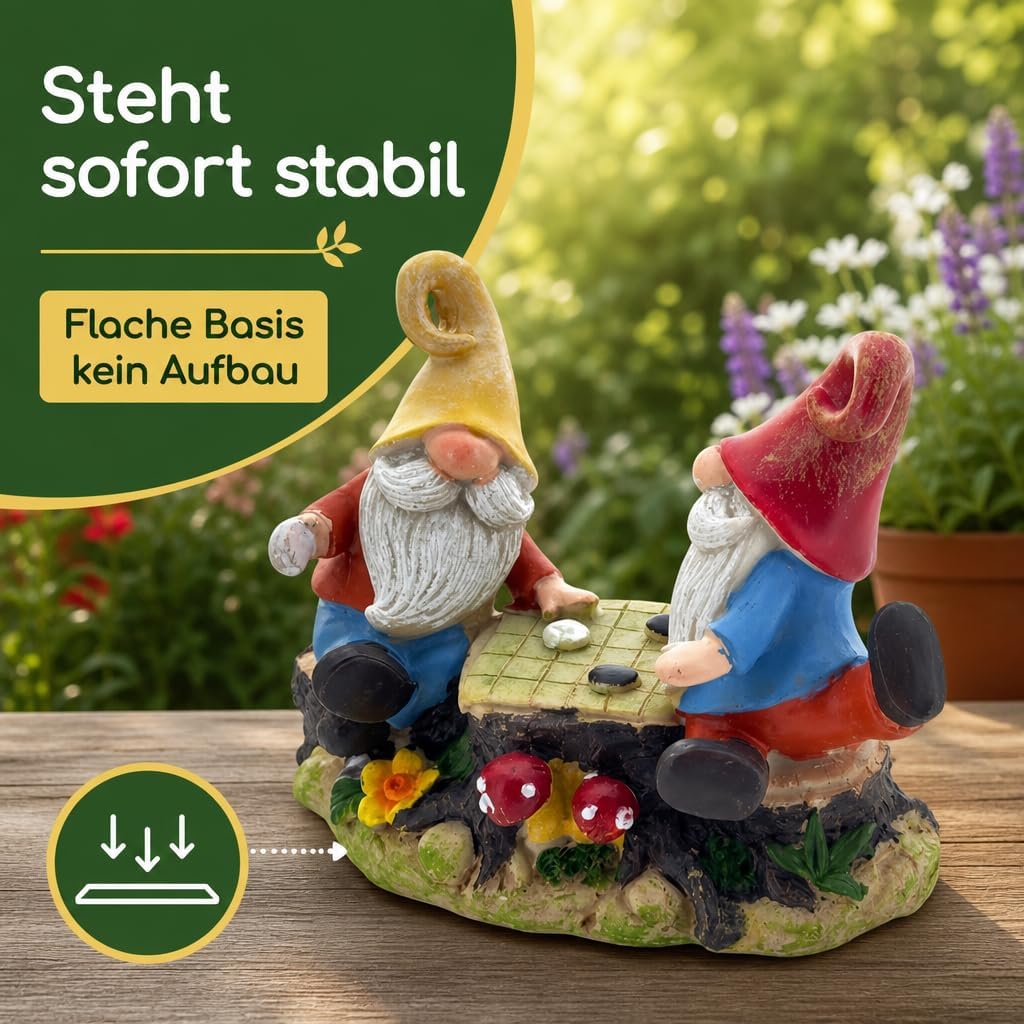 Detalle de MIJOMA Gartenzwerge Dekofigur wetterfest – Zwerge auf Wippe und im Spiel, 13x10x6 cm