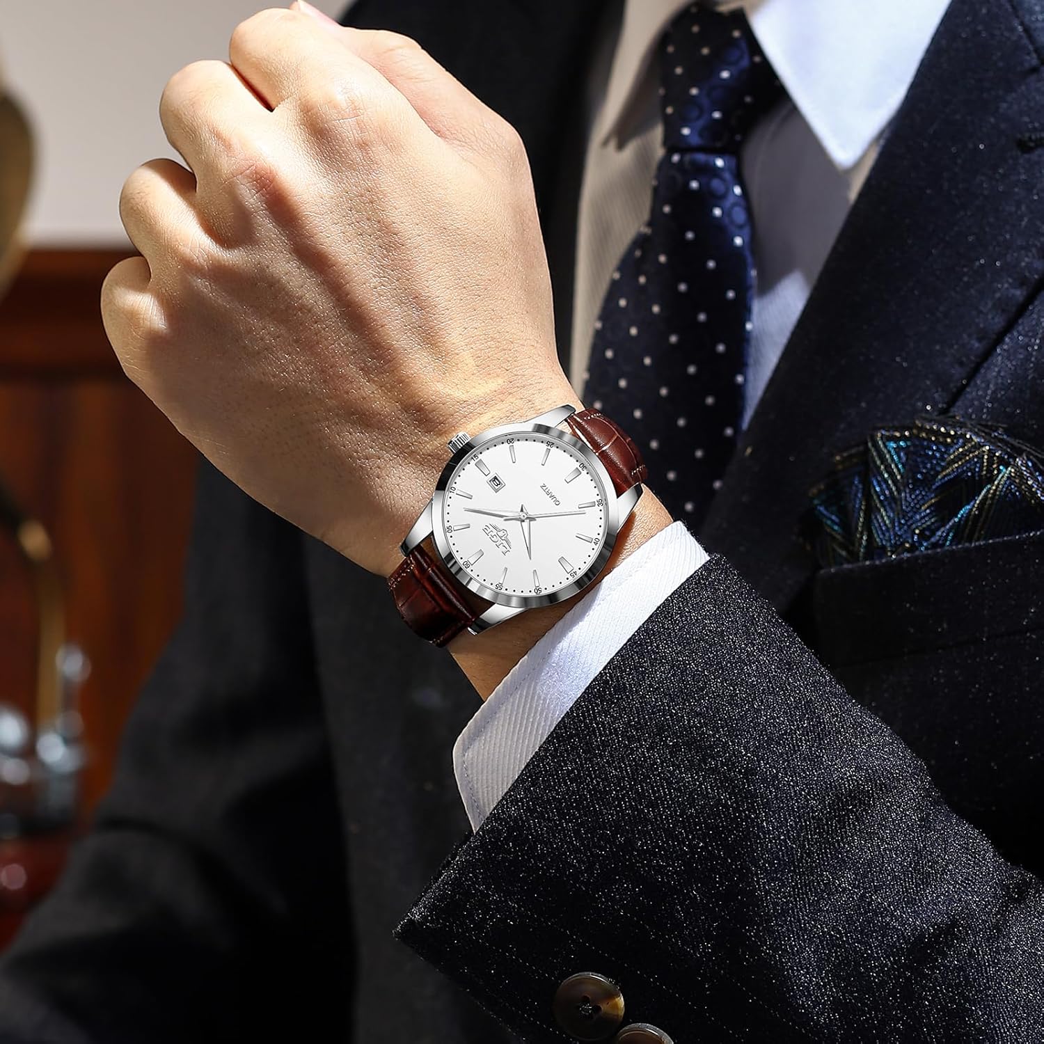 Thumbnail 1 de LIGE Herren Quarzuhr wasserdicht mit Datum, Edelstahlgehäuse und Lederarmband
