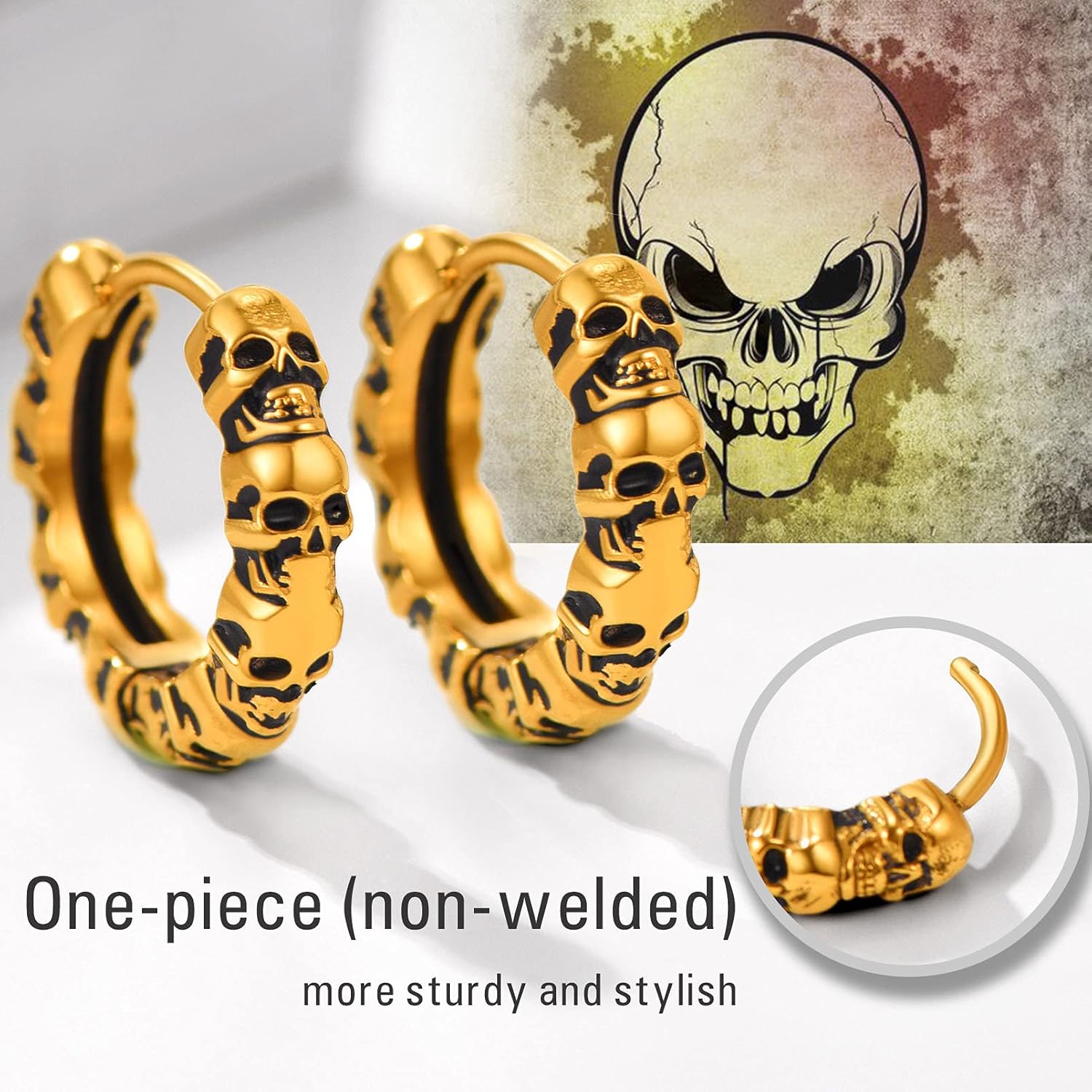 Thumbnail 2 de PROSTEEL orecchini a teschio punk in acciaio inox 316L, 11mm (con confezione regalo)