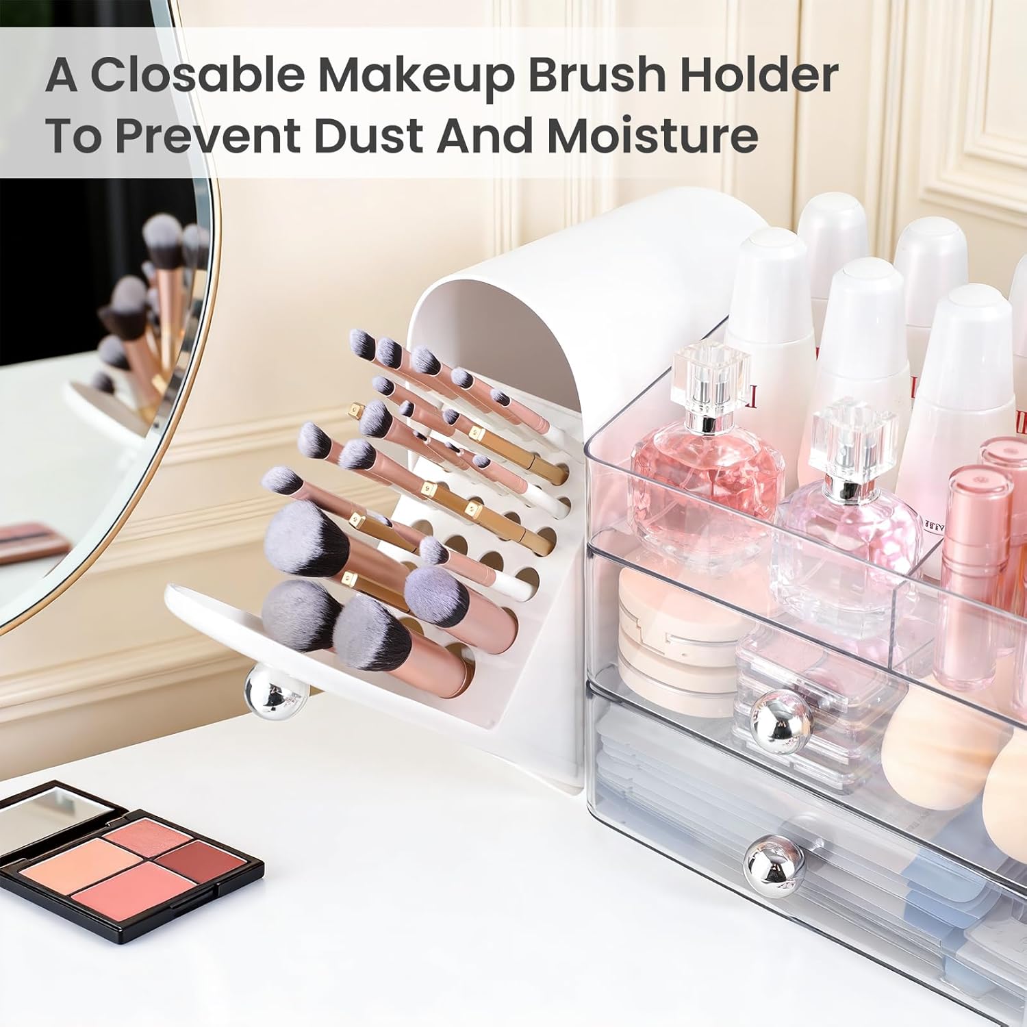 Thumbnail 2 de TRQWRO Makeup Organizer: Large Vanity Storage with Pull-Out Brush Holder