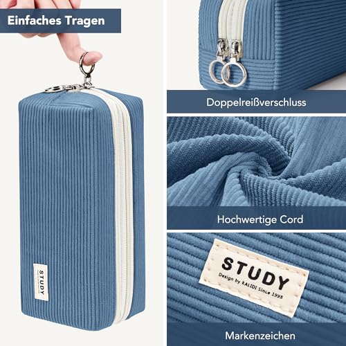 Thumbnail 2 de KALIDI Mäppchen Federmäppchen mit 2 Fach – großes, doppelreißverschlusses Schulmäppchen aus Cord-Stoff