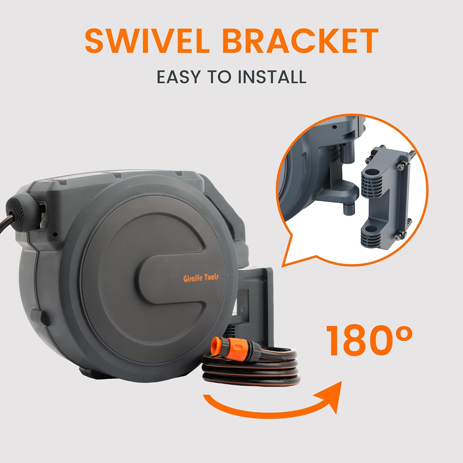 Detalle 2 de Giraffe Tools Retractable Wall Mounted Hose Reel (30+2m) with 7-in-1 Spray Nozzle, EUAW-30, Grey